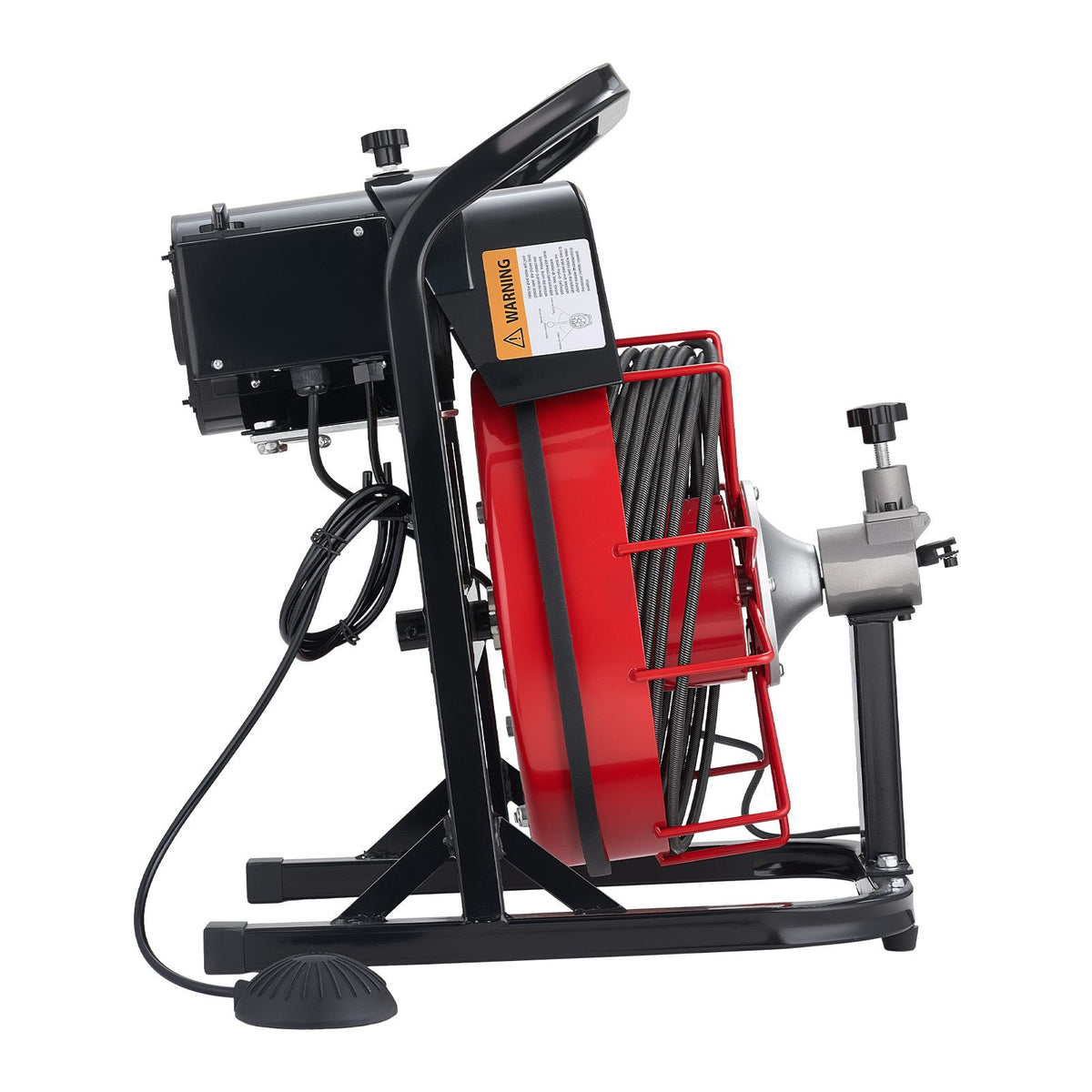 Drain Cleaner Machine 15m x 8mm, Auto Feed Sewer Snake Auger with 4 Cutters & Air-activated Foot Switch for 50mm to 100mm Pipes