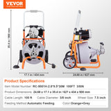 Gardening Tools: VEVOR Drain Cleaner Machine 100FT x 3/8 Inch, Auto Feed Sewer Snake Drain Auger on Wheels, Portable Drain Cleaning Machine with 8 Cutters & Air-activated Foot Switch for 2" to 4" Pipes