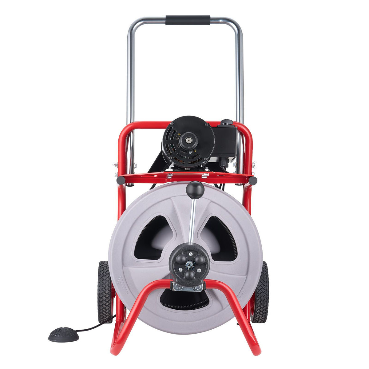 Drain Cleaner Machine 30m x 13mm, Auto Feed Sewer Snake Drain Auger on Wheels, Portable Drain Cleaning Machine with 8 Cutters & Air-Activated Foot Switch for 50mm to 150mm Pipes