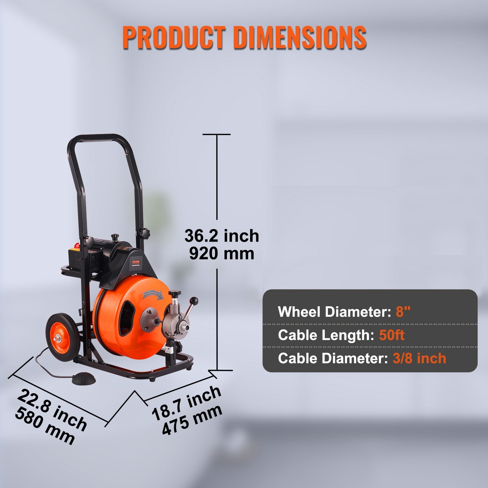 Sewage Pumps: VEVOR 50FT x 3/8 Inch Drain Cleaner Machine Sewer Auger Auto Feed with 4 Cutter & Air-Activated Foot Switch for 2" to 4" Pipes