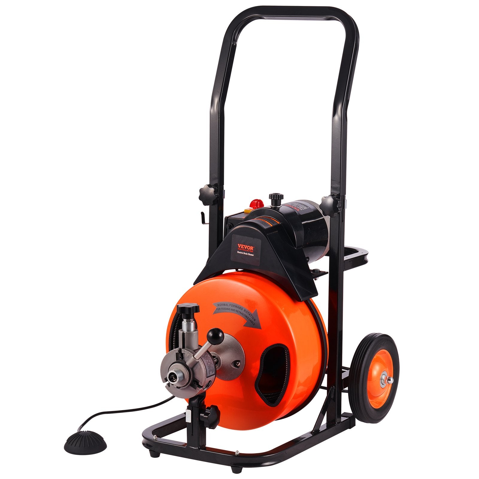 Sewage Pumps: VEVOR 50FT x 3/8 Inch Drain Cleaner Machine Sewer Auger Auto Feed with 4 Cutter & Air-Activated Foot Switch for 2" to 4" Pipes