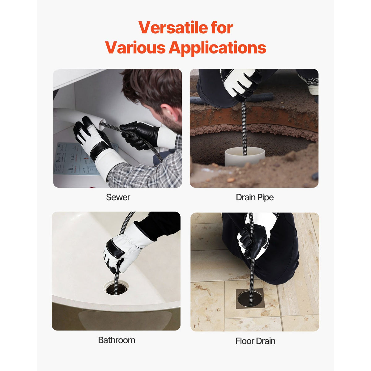 Drain Cleaner Machine 15m x 13mm, Auto Feed Sewer Snake Auger on Wheels, Portable Drain Cleaning Machine with 4 Cutters & Air-activated Foot Switch for 50mm to 150mm Pipes