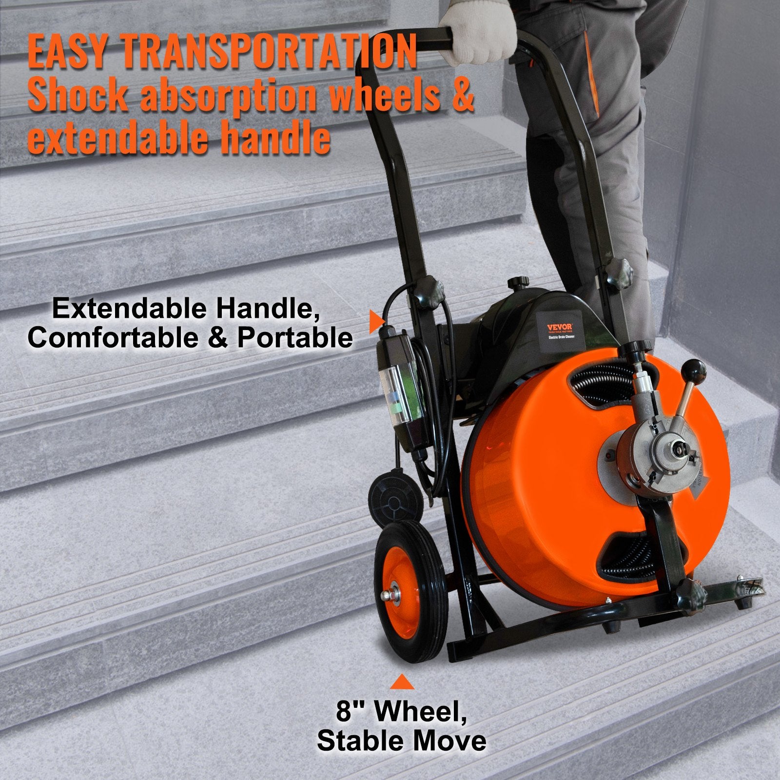 Automotive Repair & Speciality Tools: VEVOR 100FT x 1/2Inch Drain Cleaner Machine Sewer Auger Auto Feed with 4 Cutter & Air-Activated Foot Switch for 2" to 4" Pipes