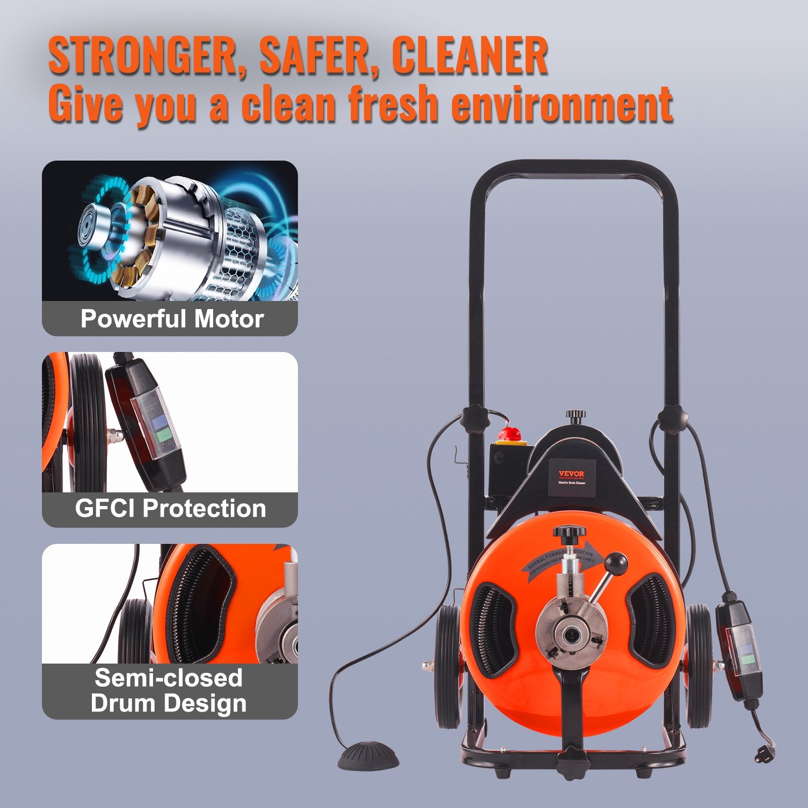 Automotive Repair & Speciality Tools: VEVOR 100FT x 1/2Inch Drain Cleaner Machine Sewer Auger Auto Feed with 4 Cutter & Air-Activated Foot Switch for 2" to 4" Pipes