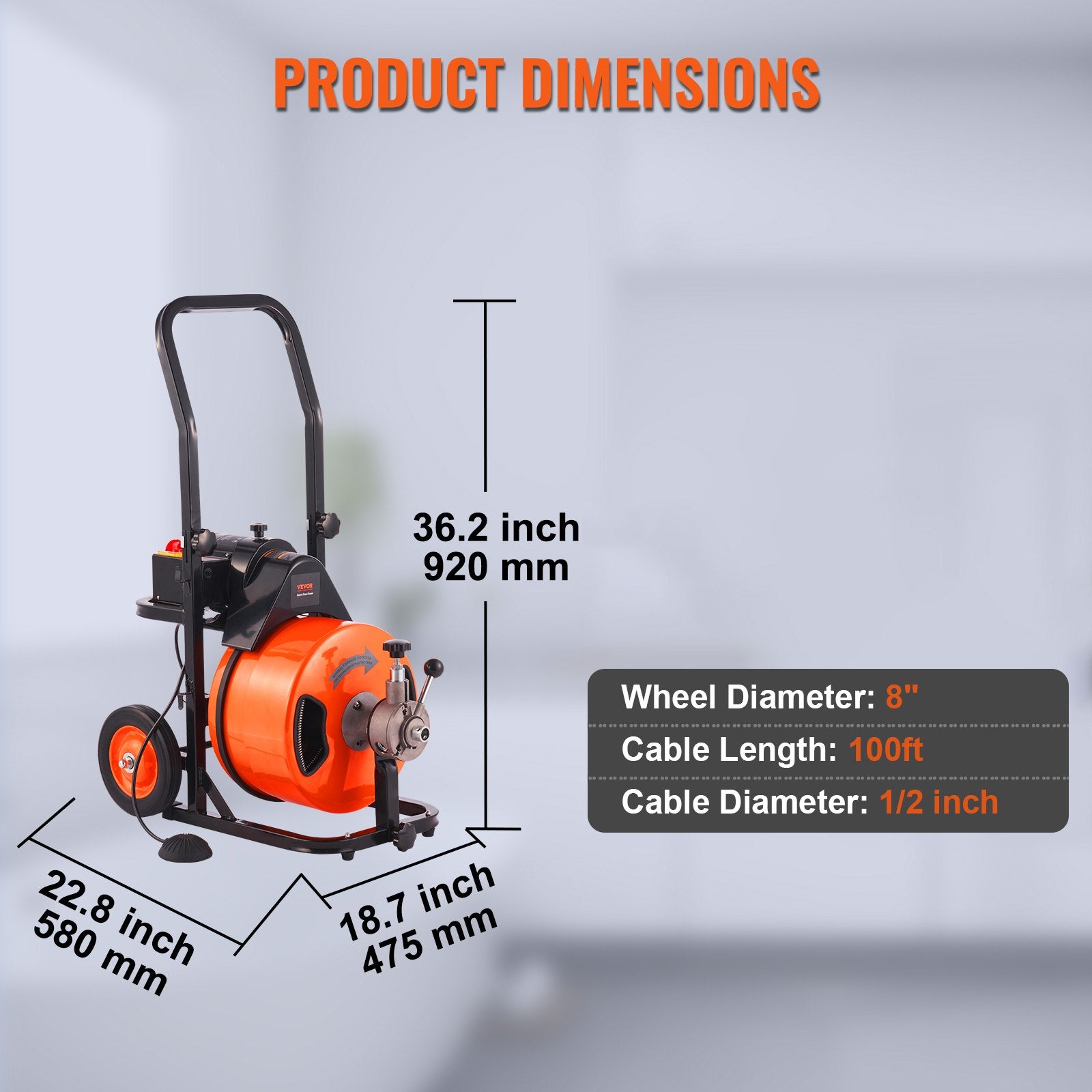 Automotive Repair & Speciality Tools: VEVOR 100FT x 1/2Inch Drain Cleaner Machine Sewer Auger Auto Feed with 4 Cutter & Air-Activated Foot Switch for 2" to 4" Pipes