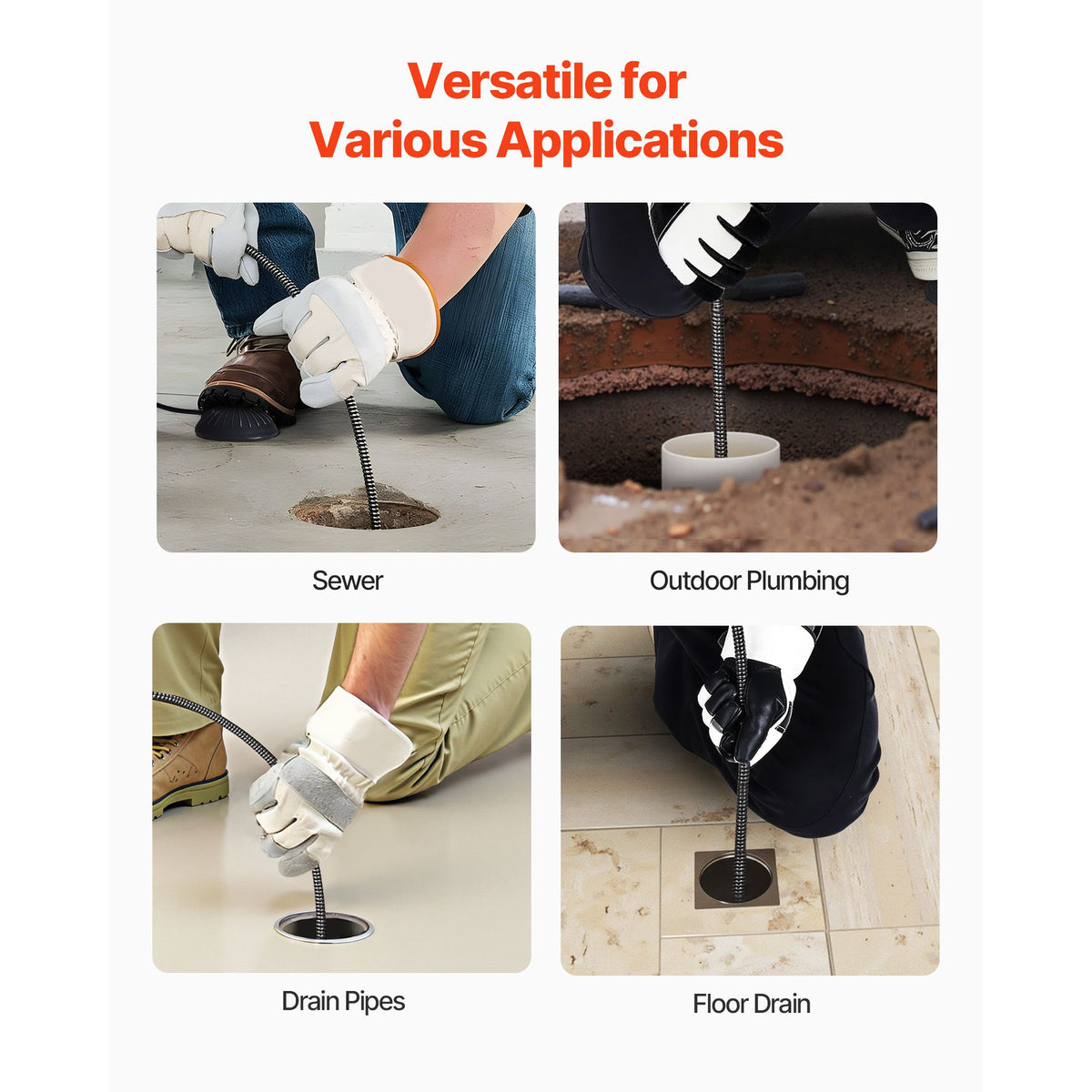 Drain Cleaner Machine 30m x 19mm, Auto Feed Sewer Snake Auger on Wheels, Portable Drain Cleaning Machine with 4 Cutters & Air-activated Foot Switch for 100mm to 200mm Pipes