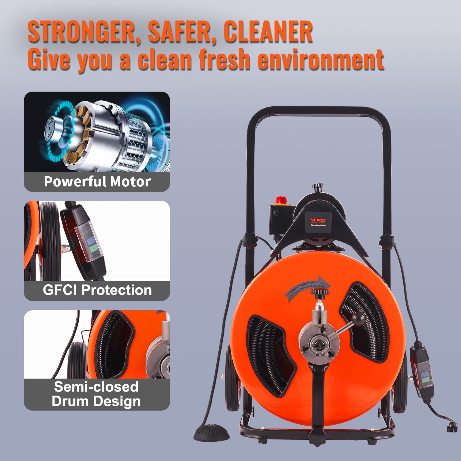 Farm Equipment: VEVOR Drain Cleaner Machine Electric Drain Auger 100 FT x 3/4In Auto Feed