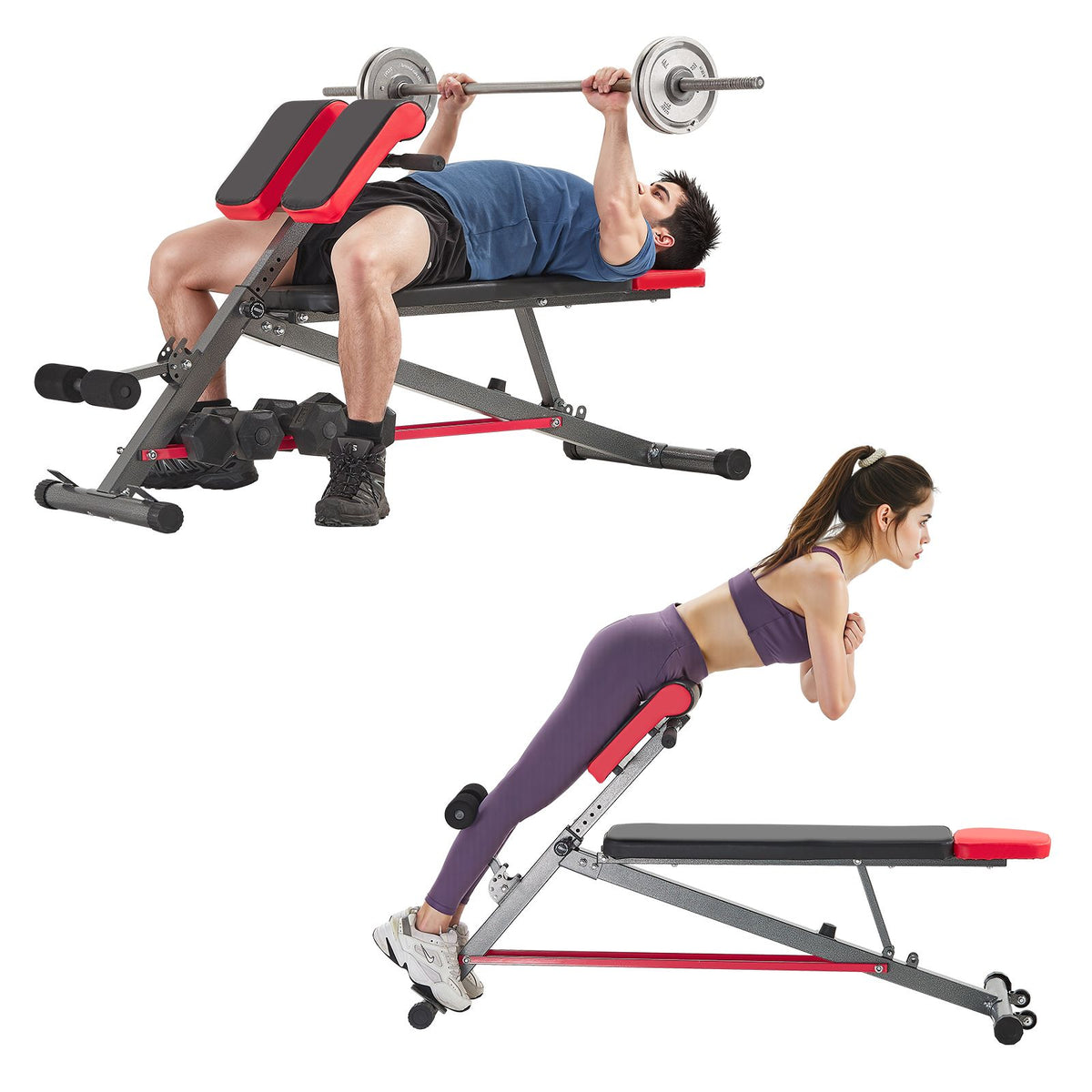 Multi-Functional Weight Bench for Full Body Workout, Roman Chair Hyperextension Bench, 660 lbs Adjustable Extension Equipment for Back Arm Core Ab Workout, Sit Up Exercise Machine for Home Gym
