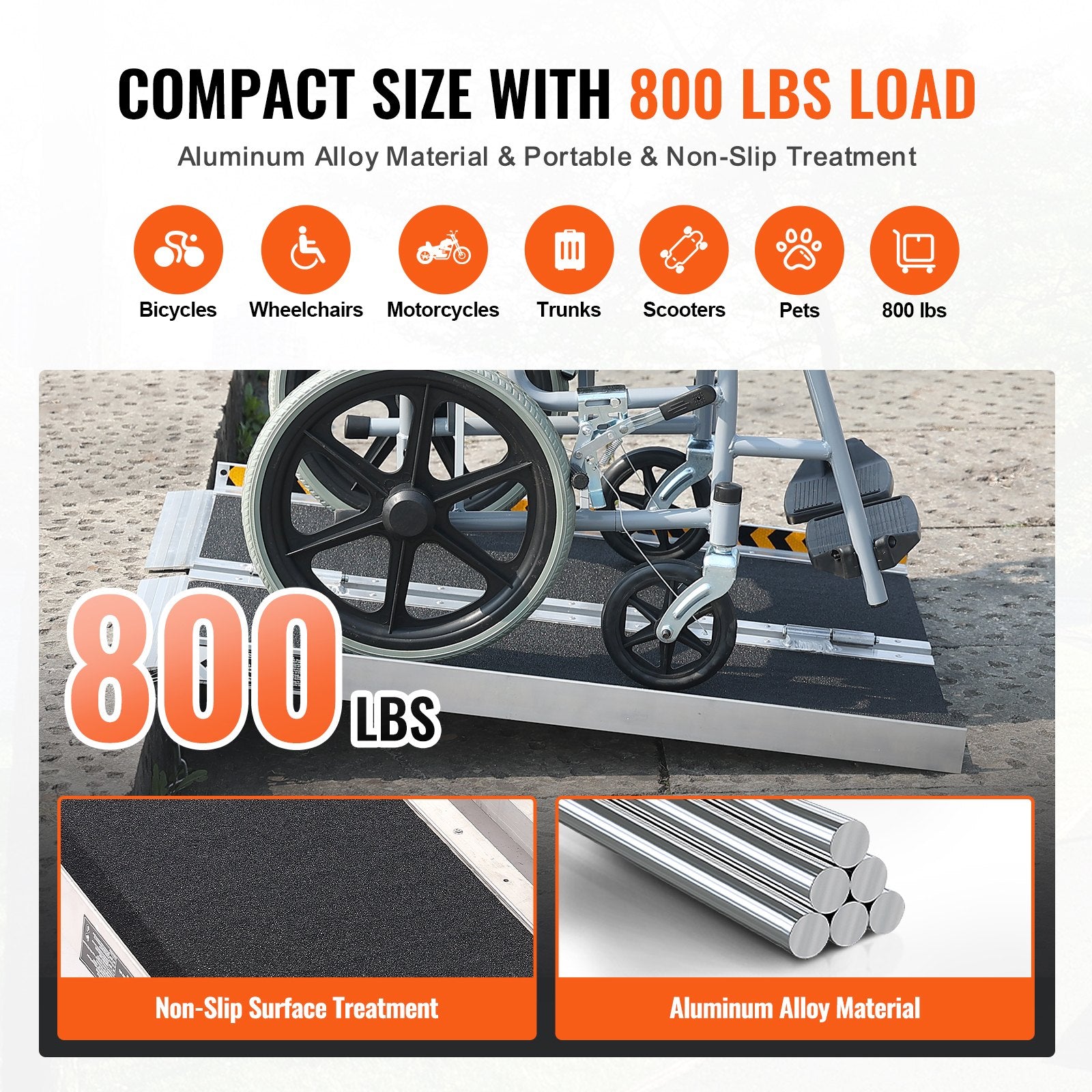 Mobility & Accessibility: VEVOR Portable Wheelchair Ramp 2FT, Non-Slip Aluminum Folding Handicap Ramp, Door Threshold Ramps for Wheelchair for Home,Wheel Chair Ramp Steps, Cars, Scooter, Cart, Curbs, Stairs