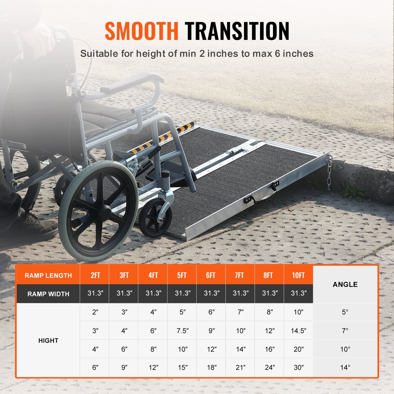 Mobility & Accessibility: VEVOR Portable Wheelchair Ramp 2FT, Non-Slip Aluminum Folding Handicap Ramp, Door Threshold Ramps for Wheelchair for Home,Wheel Chair Ramp Steps, Cars, Scooter, Cart, Curbs, Stairs