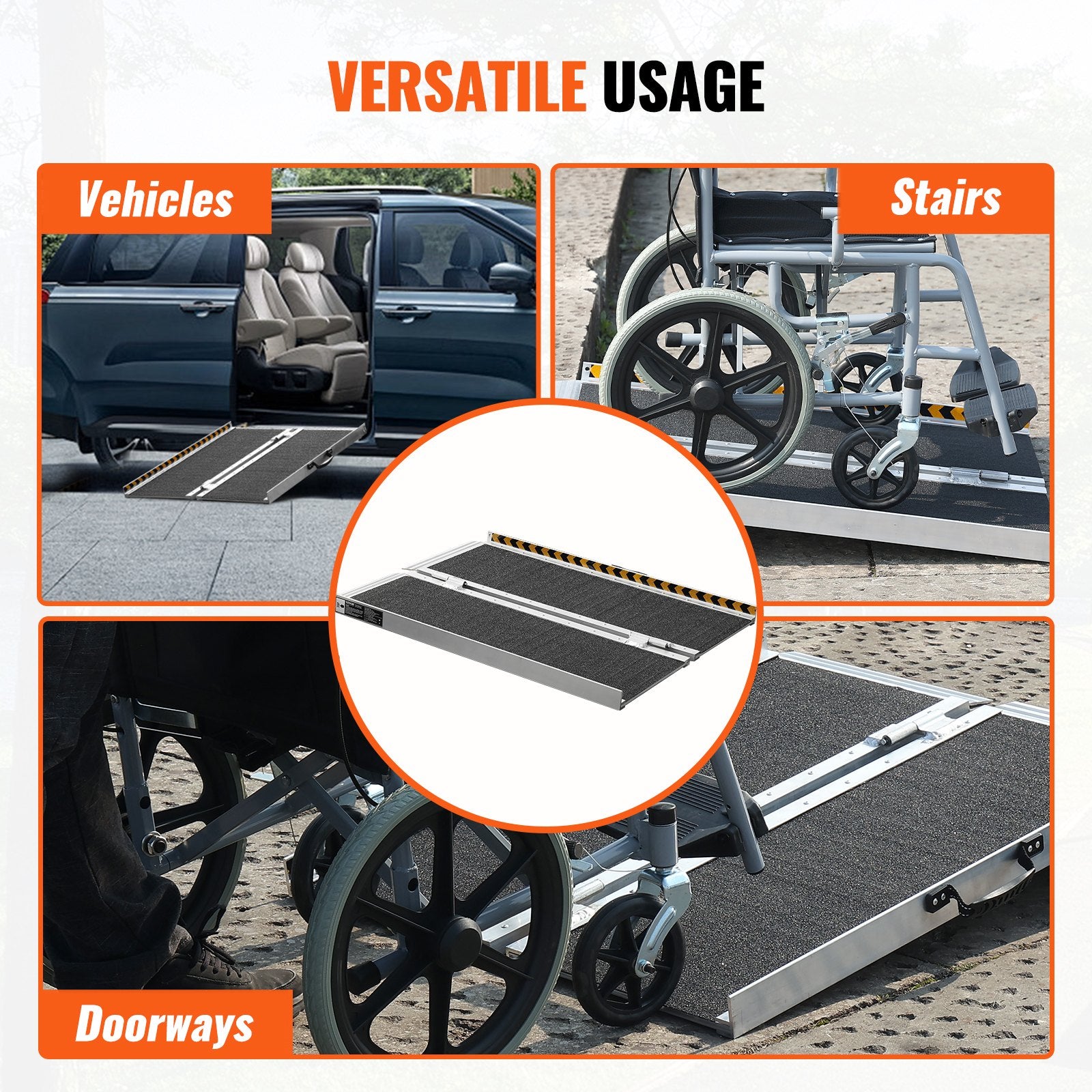 Mobility & Accessibility: VEVOR Portable Wheelchair Ramp 2FT, Non-Slip Aluminum Folding Handicap Ramp, Door Threshold Ramps for Wheelchair for Home,Wheel Chair Ramp Steps, Cars, Scooter, Cart, Curbs, Stairs