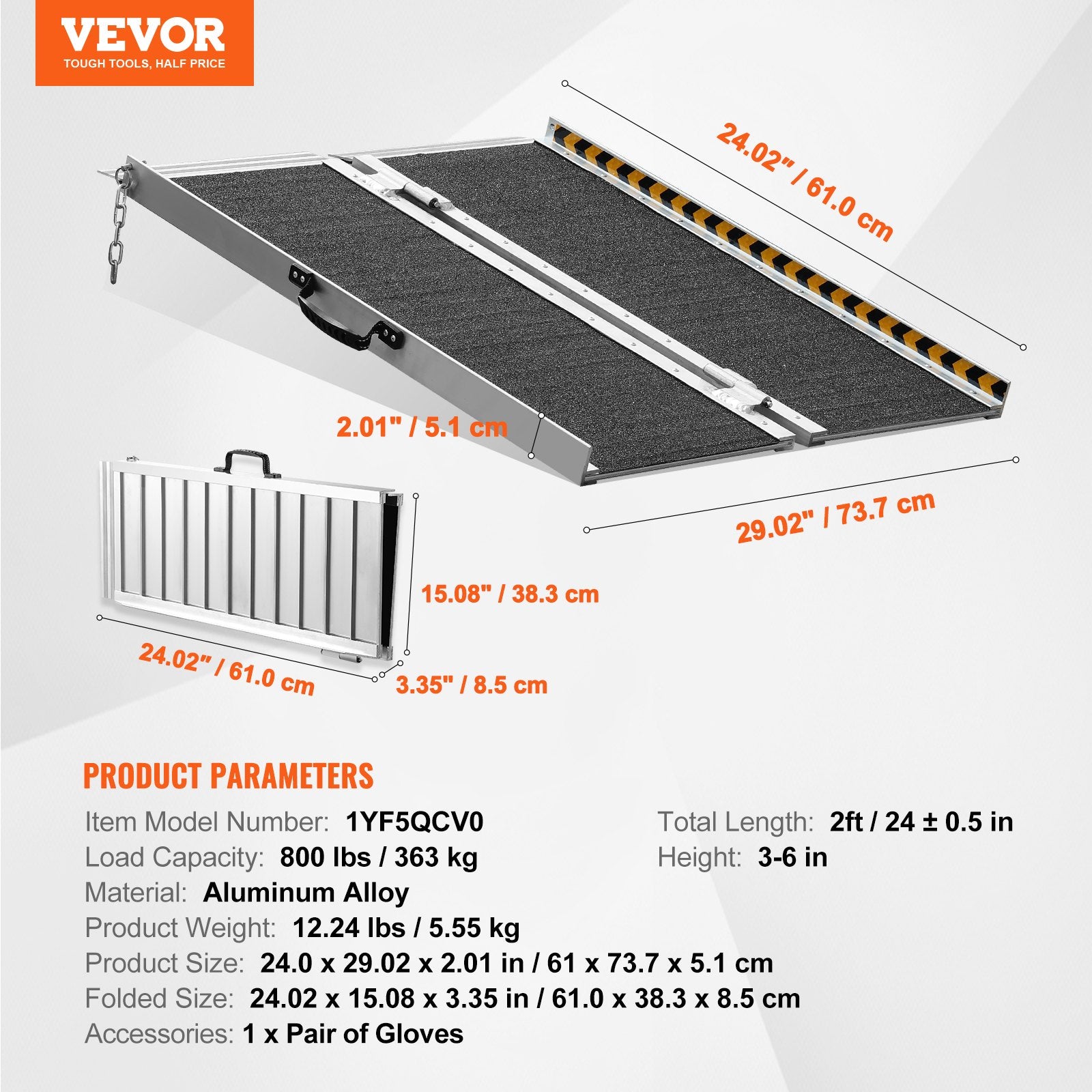 Mobility & Accessibility: VEVOR Portable Wheelchair Ramp 2FT, Non-Slip Aluminum Folding Handicap Ramp, Door Threshold Ramps for Wheelchair for Home,Wheel Chair Ramp Steps, Cars, Scooter, Cart, Curbs, Stairs