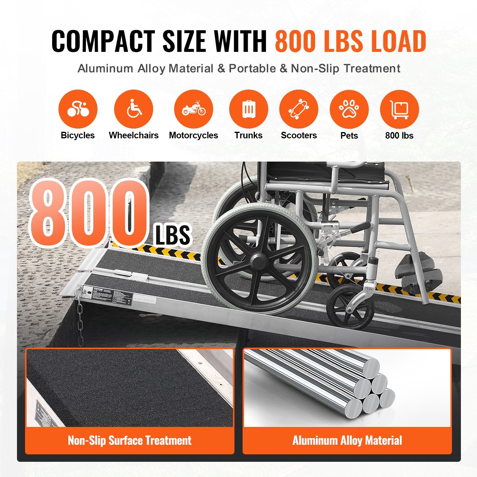 Mobility & Accessibility: VEVOR Portable Wheelchair Ramp, 183 cm 363 kg Capacity, Non-Slip Aluminum Folding Threshold Ramp, Foldable Mobility Scooter Ramp Wheel Chair Ramp, Handicap Ramp for Home Steps, Stairs, Doorways, Curbs