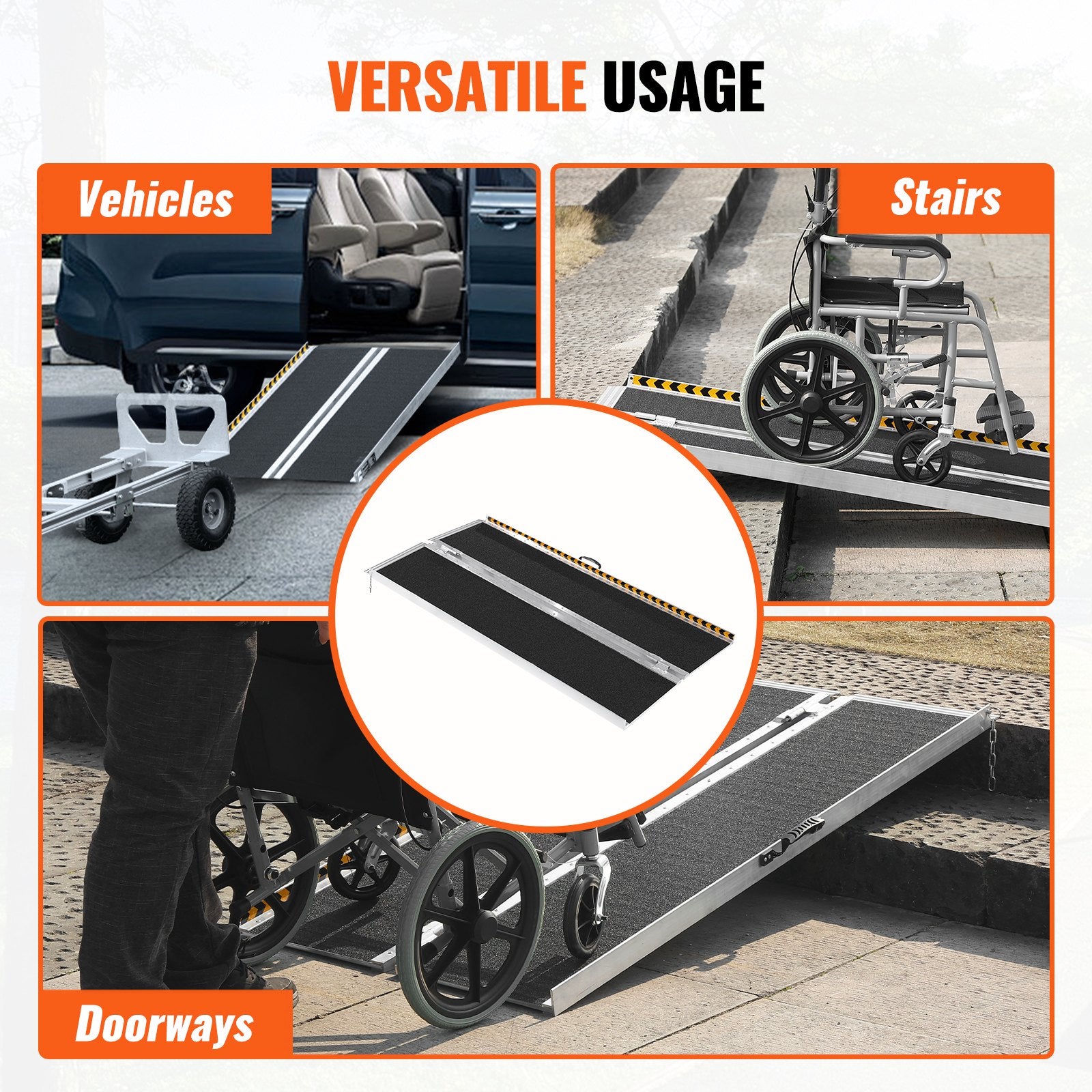 Mobility & Accessibility: VEVOR Portable Wheelchair Ramp, 183 cm 363 kg Capacity, Non-Slip Aluminum Folding Threshold Ramp, Foldable Mobility Scooter Ramp Wheel Chair Ramp, Handicap Ramp for Home Steps, Stairs, Doorways, Curbs
