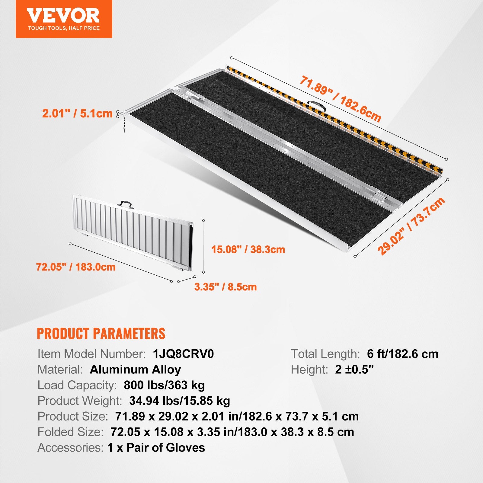 Mobility & Accessibility: VEVOR Portable Wheelchair Ramp, 183 cm 363 kg Capacity, Non-Slip Aluminum Folding Threshold Ramp, Foldable Mobility Scooter Ramp Wheel Chair Ramp, Handicap Ramp for Home Steps, Stairs, Doorways, Curbs