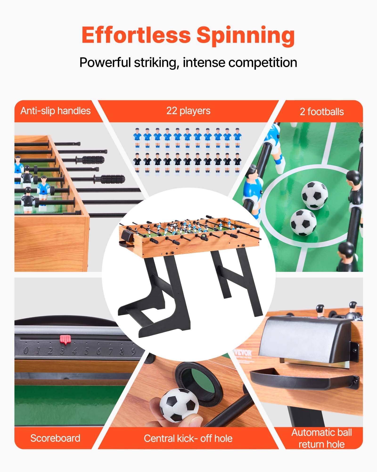 Basketball & Basketball Accessories: VEVOR Folding Foosball Table, 106 cm Standard Size Table, Indoor Full Size Foosball Tables for Home, Family, and Game Room, Durable Soccer Set, Includes 2 Balls