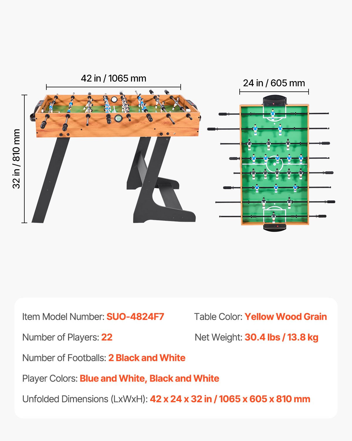 Basketball & Basketball Accessories: VEVOR Folding Foosball Table, 106 cm Standard Size Table, Indoor Full Size Foosball Tables for Home, Family, and Game Room, Durable Soccer Set, Includes 2 Balls
