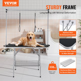Dog Grooming Supplies: VEVOR Pet Grooming Table Two Arms with Clamp, 117cm Dog Grooming Station, Foldable Pets Grooming Stand for Medium and Small Dogs, Free Two No Sit Haunch Holder with Grooming Loop, Bearing 149.7kg