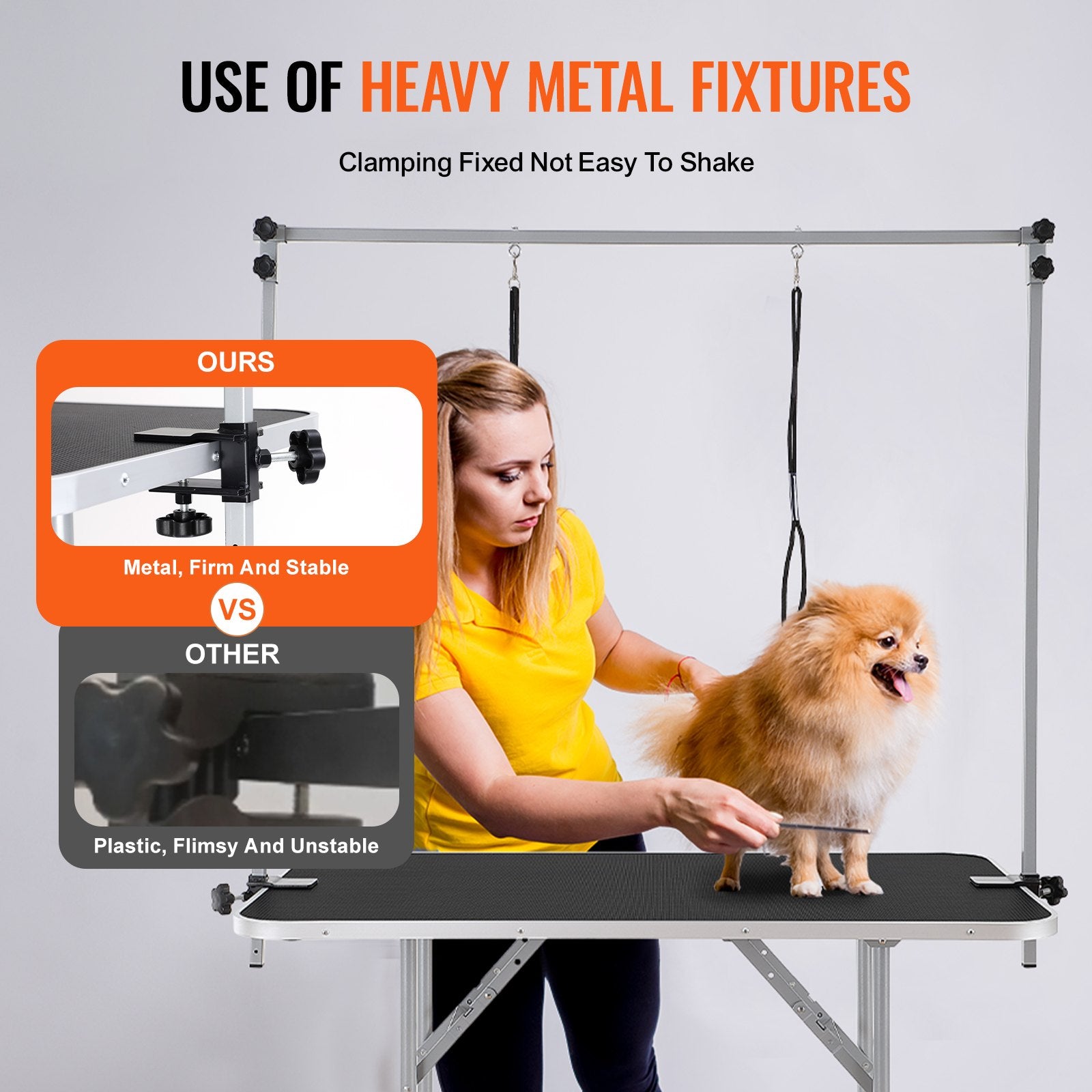Dog Grooming Supplies: VEVOR Pet Grooming Table Two Arms with Clamp, 117cm Dog Grooming Station, Foldable Pets Grooming Stand for Medium and Small Dogs, Free Two No Sit Haunch Holder with Grooming Loop, Bearing 149.7kg