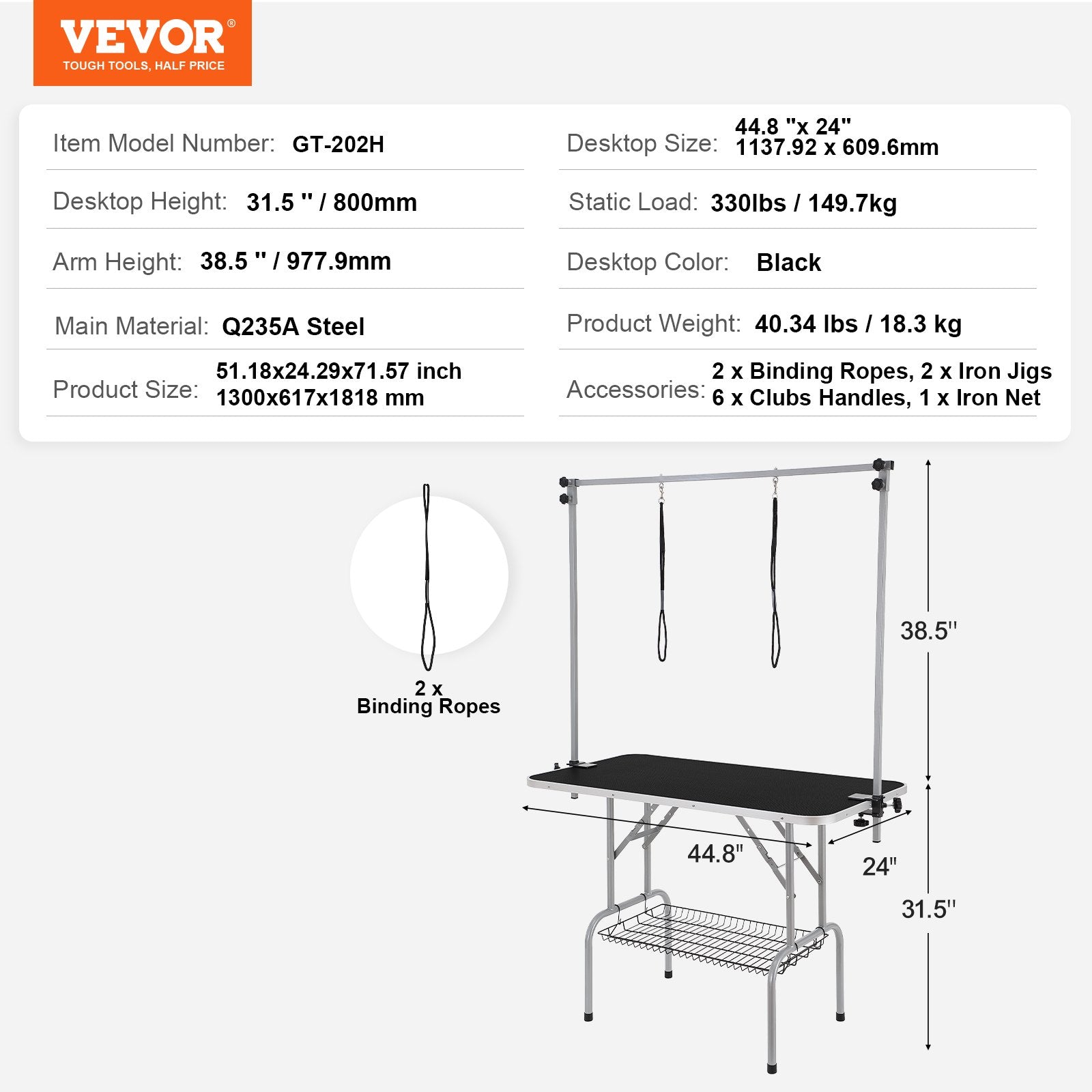 Dog Grooming Supplies: VEVOR Pet Grooming Table Two Arms with Clamp, 117cm Dog Grooming Station, Foldable Pets Grooming Stand for Medium and Small Dogs, Free Two No Sit Haunch Holder with Grooming Loop, Bearing 149.7kg