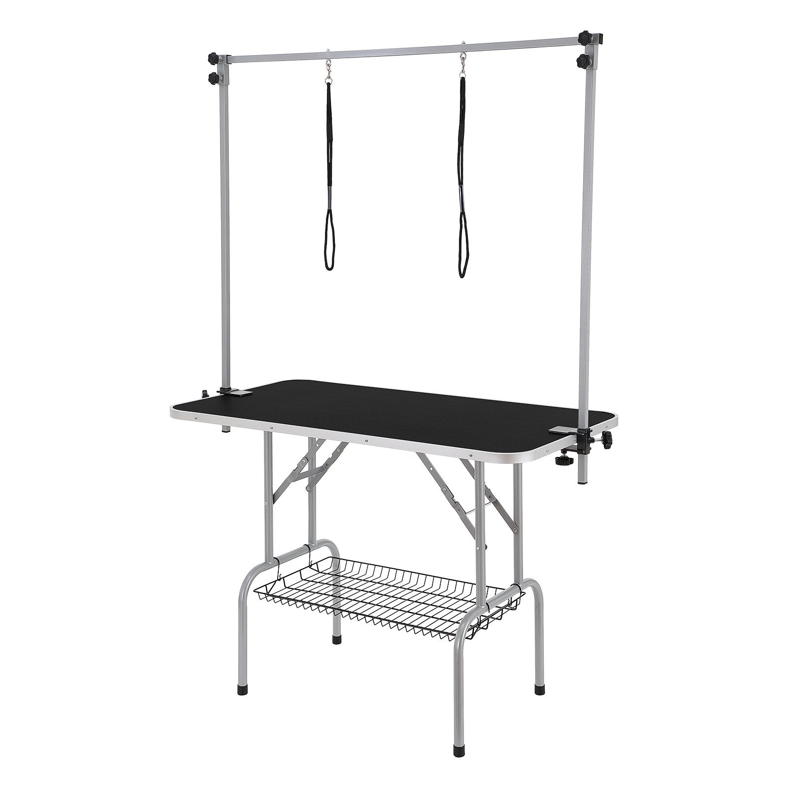 Dog Grooming Supplies: VEVOR Pet Grooming Table Two Arms with Clamp, 117cm Dog Grooming Station, Foldable Pets Grooming Stand for Medium and Small Dogs, Free Two No Sit Haunch Holder with Grooming Loop, Bearing 149.7kg