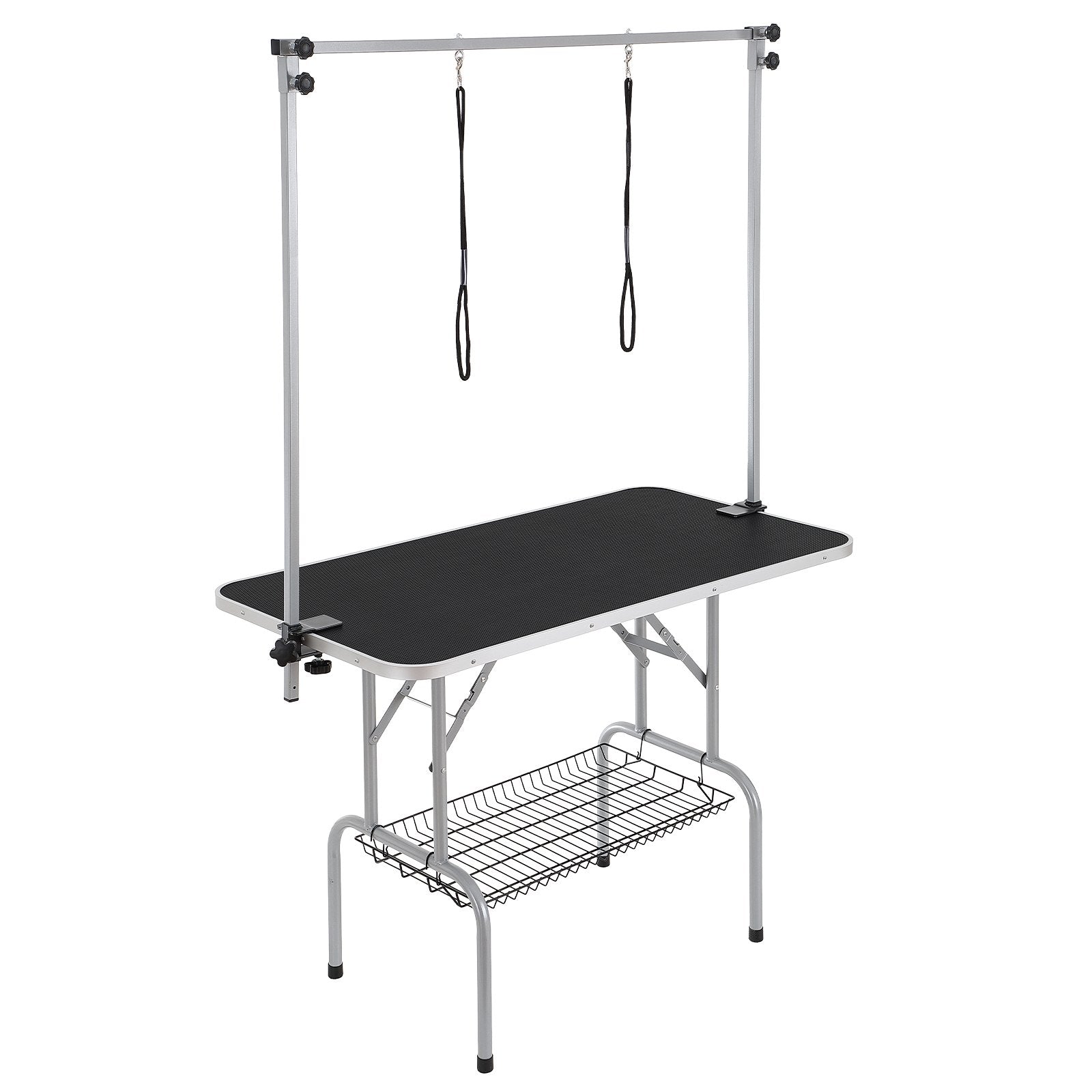 Dog Grooming Supplies: VEVOR Pet Grooming Table Two Arms with Clamp, 117cm Dog Grooming Station, Foldable Pets Grooming Stand for Medium and Small Dogs, Free Two No Sit Haunch Holder with Grooming Loop, Bearing 149.7kg