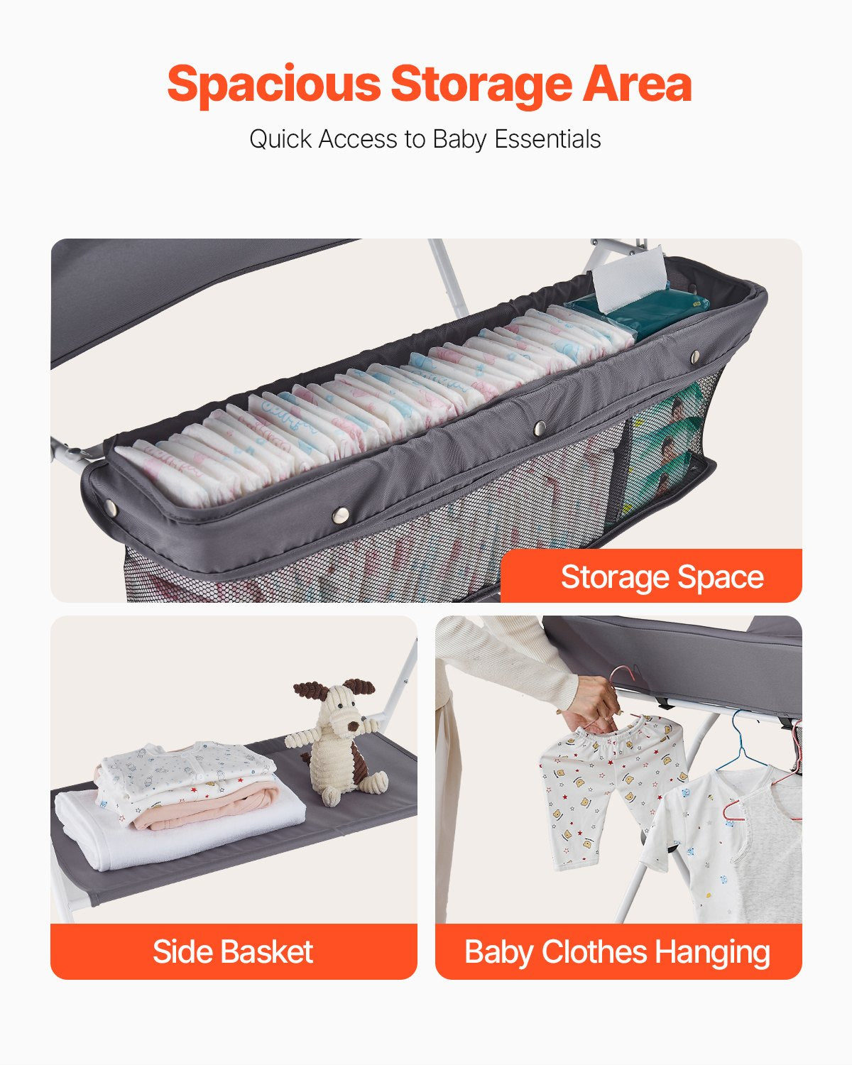 Changing Tables: VEVOR Baby Changing Table, Foldable Diaper Change Station with Side Basket, Adjustable Height Portable Changing Table with Lockable Wheels, Multi-Functional Storage Organizer Nursery, Dark Gray