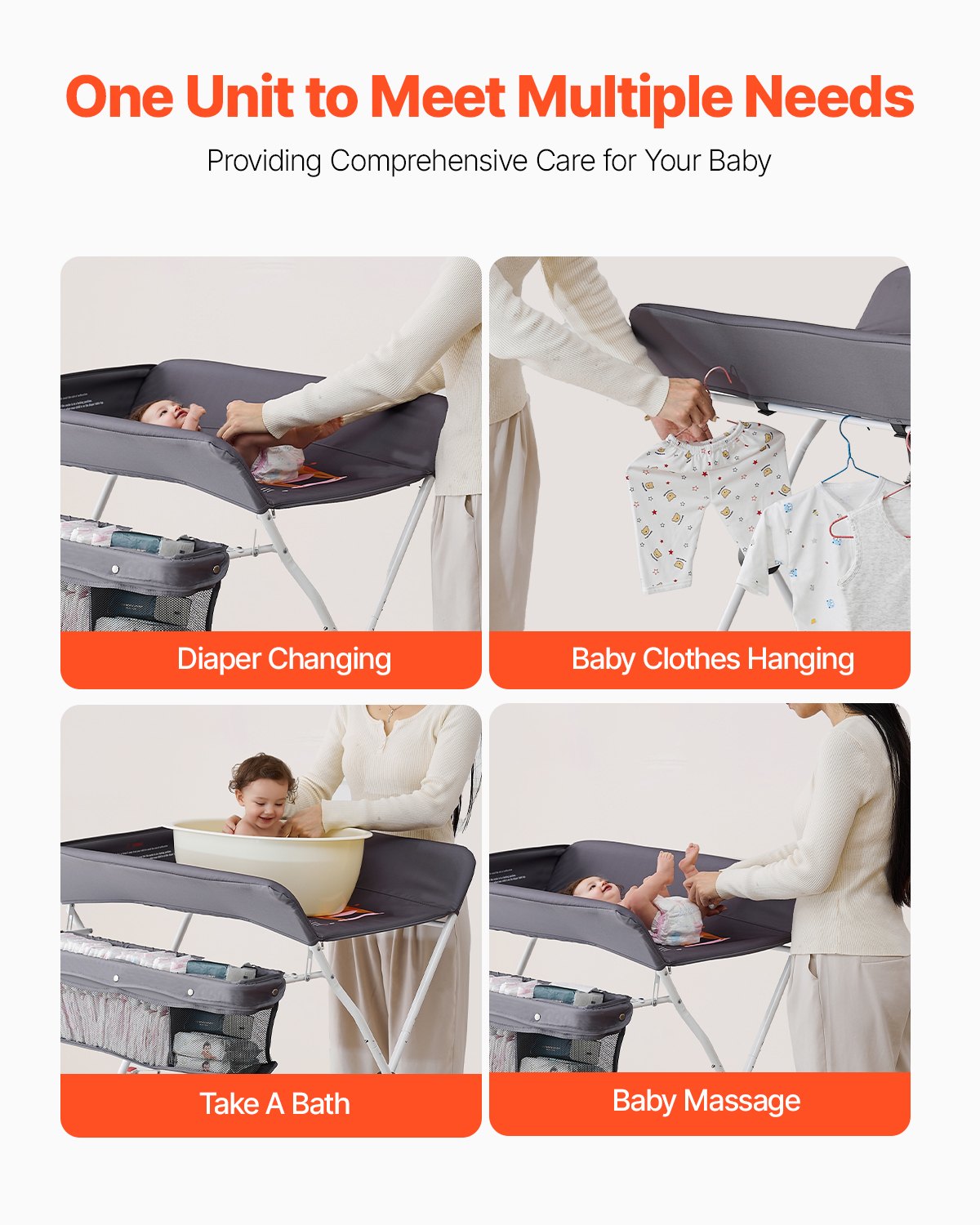Changing Tables: VEVOR Baby Changing Table, Foldable Diaper Change Station with Side Basket, Adjustable Height Portable Changing Table with Lockable Wheels, Multi-Functional Storage Organizer Nursery, Dark Gray