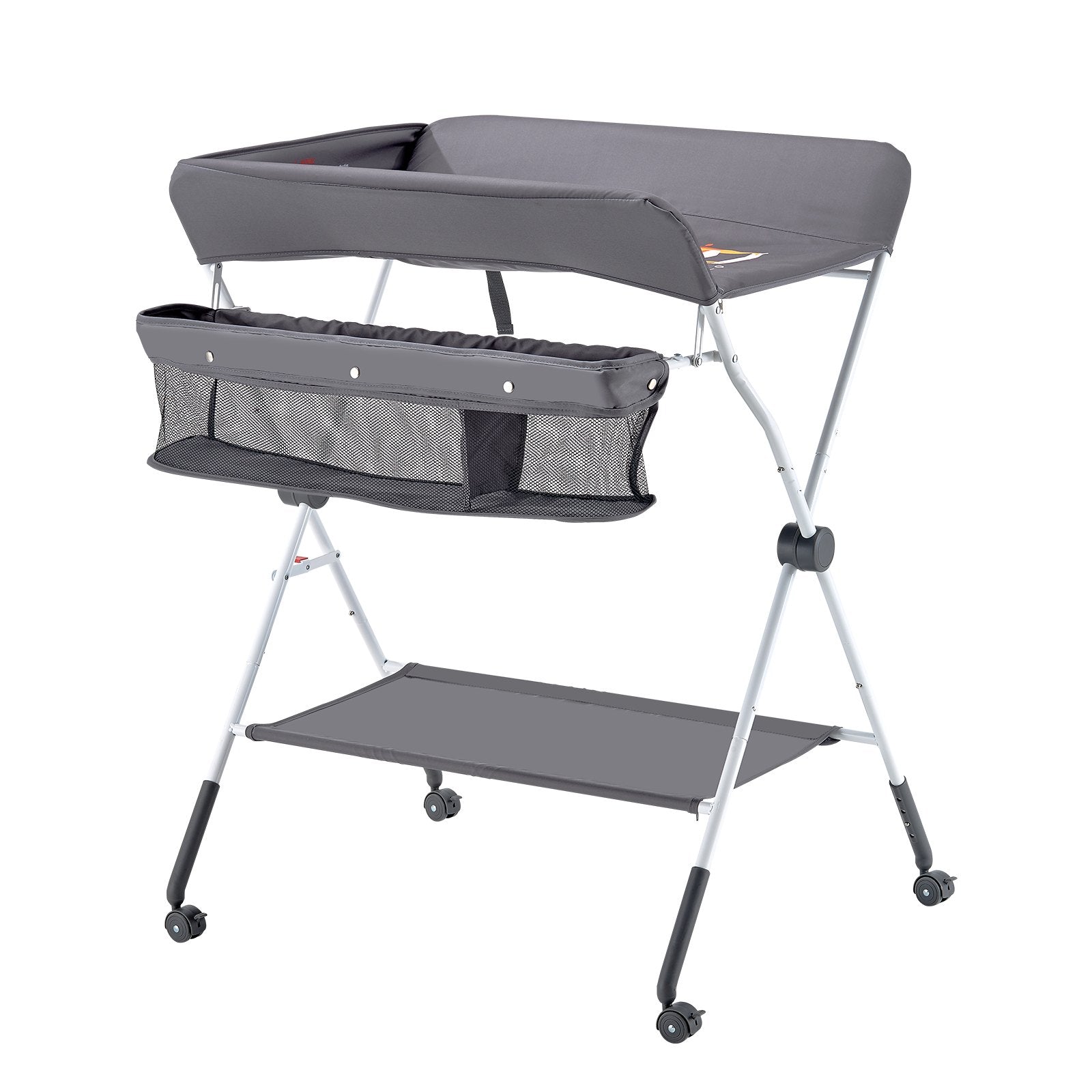 Changing Tables: VEVOR Baby Changing Table, Foldable Diaper Change Station with Side Basket, Adjustable Height Portable Changing Table with Lockable Wheels, Multi-Functional Storage Organizer Nursery, Dark Gray