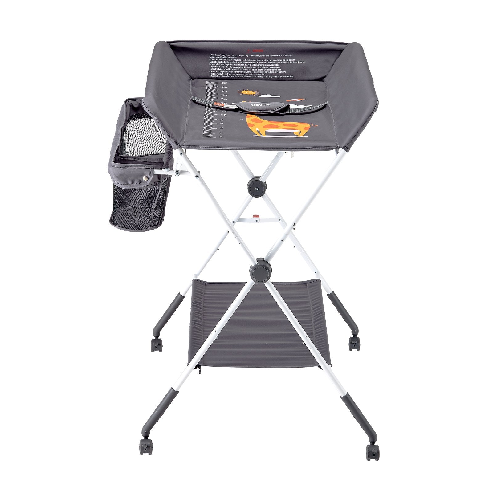 Changing Tables: VEVOR Baby Changing Table, Foldable Diaper Change Station with Side Basket, Adjustable Height Portable Changing Table with Lockable Wheels, Multi-Functional Storage Organizer Nursery, Dark Gray