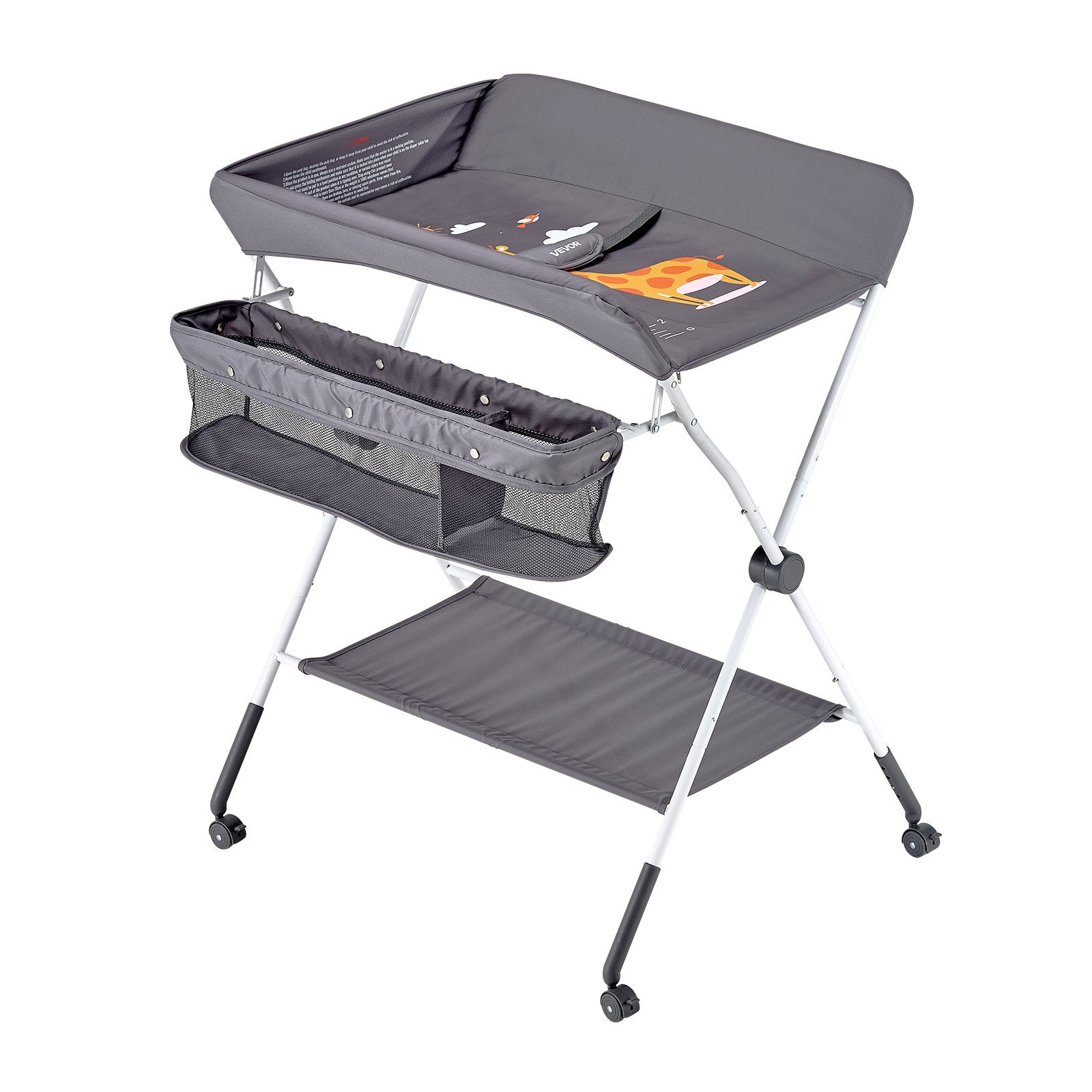 Changing Tables: VEVOR Baby Changing Table, Foldable Diaper Change Station with Side Basket, Adjustable Height Portable Changing Table with Lockable Wheels, Multi-Functional Storage Organizer Nursery, Dark Gray