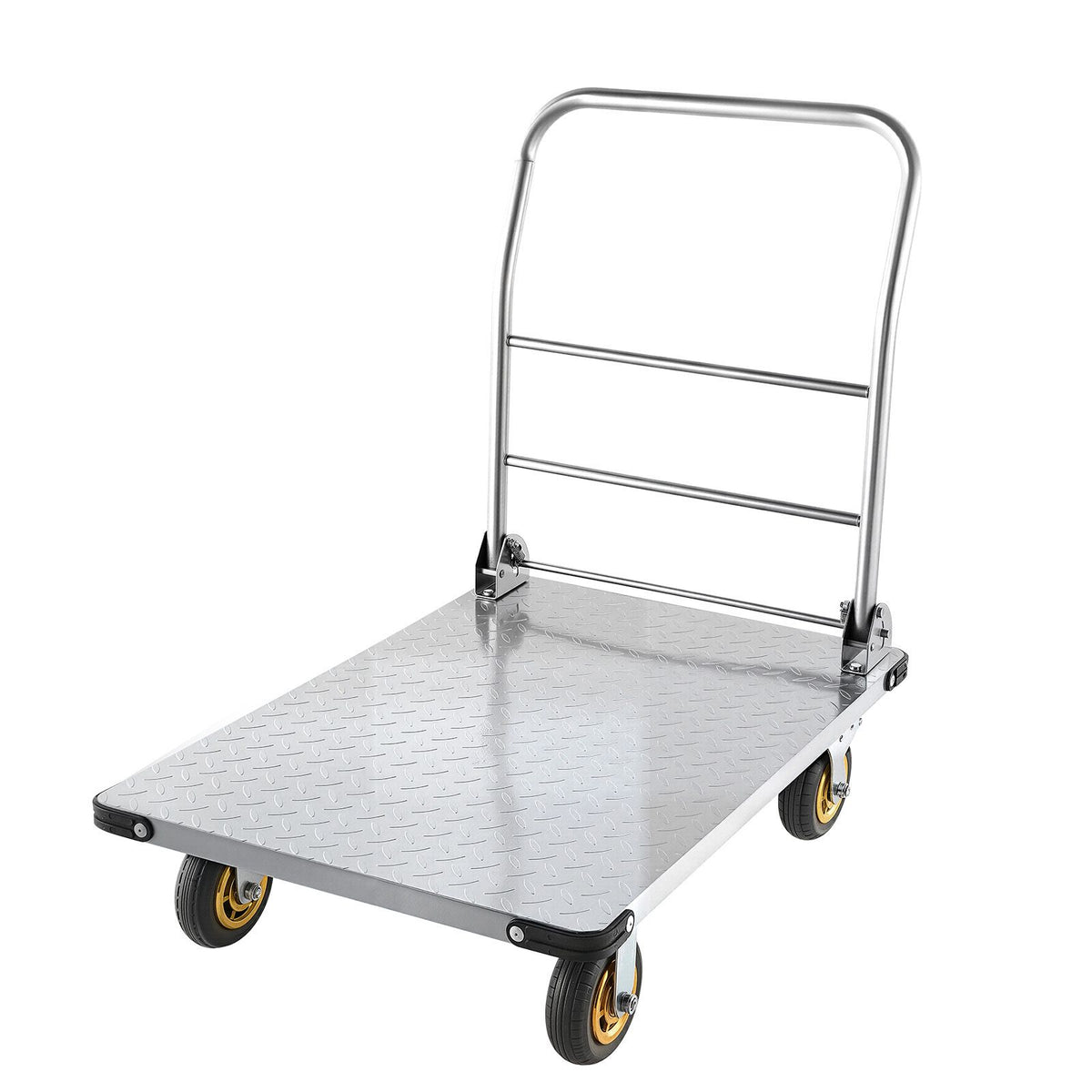Platform Truck, 907.18 kg Capacity, Heavy Duty Steel Flatbed Cart with Swivel Wheels and Handle, Foldable Platform Hand Push Truck Dolly, for Groceries, Garage, Warehouse, 900 x 600 x 900 mm