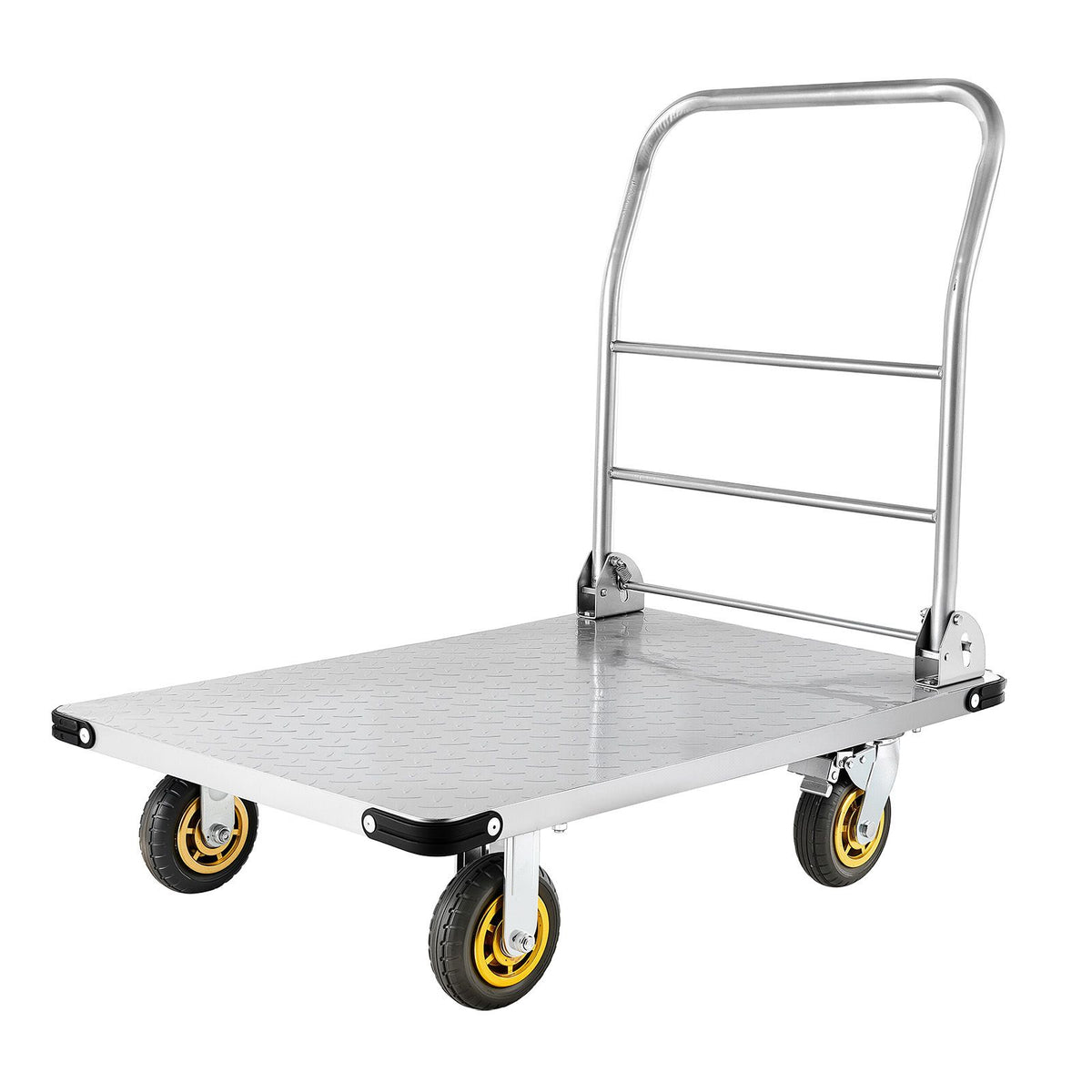 Platform Truck, 907.18 kg Capacity, Heavy Duty Steel Flatbed Cart with Swivel Wheels and Handle, Foldable Platform Hand Push Truck Dolly, for Groceries, Garage, Warehouse, 900 x 600 x 900 mm