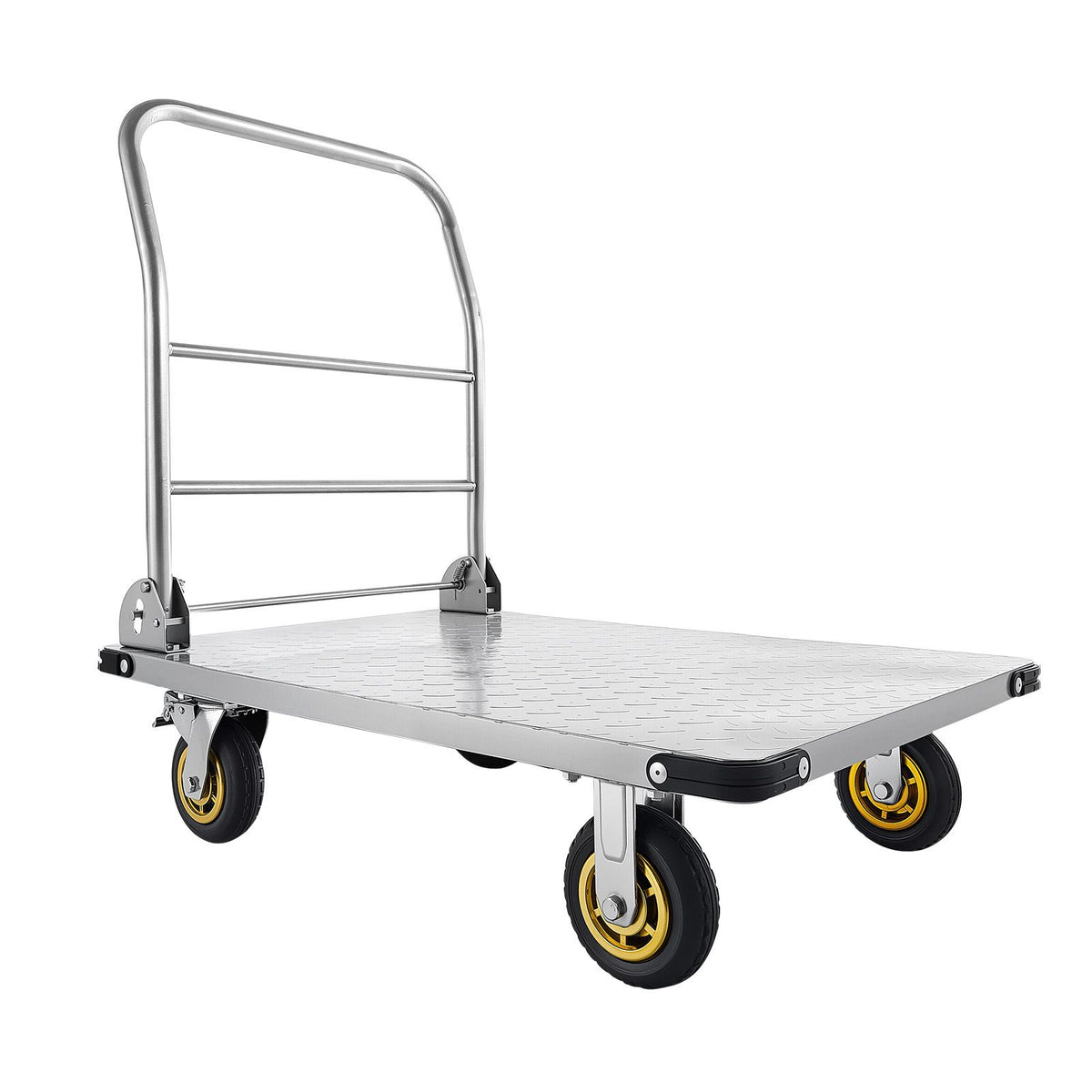 Platform Truck, 907.18 kg Capacity, Heavy Duty Steel Flatbed Cart with Swivel Wheels and Handle, Foldable Platform Hand Push Truck Dolly, for Groceries, Garage, Warehouse, 900 x 600 x 900 mm