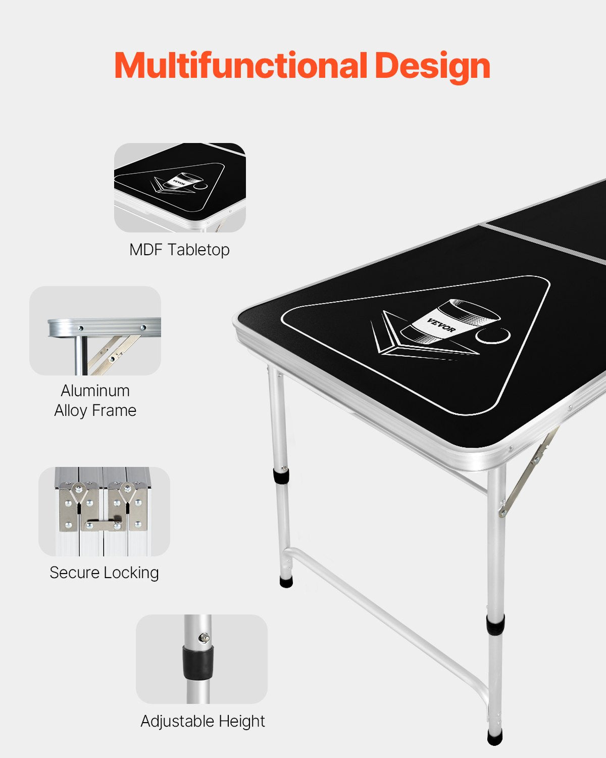 Board Games: VEVOR 2.4 m Folding Beer Pong Tailgate Table Party Drinking Game Carrying Handle