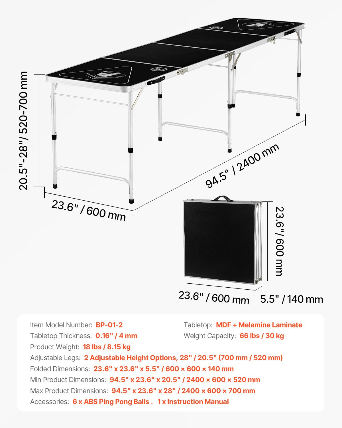Board Games: VEVOR 2.4 m Folding Beer Pong Tailgate Table Party Drinking Game Carrying Handle