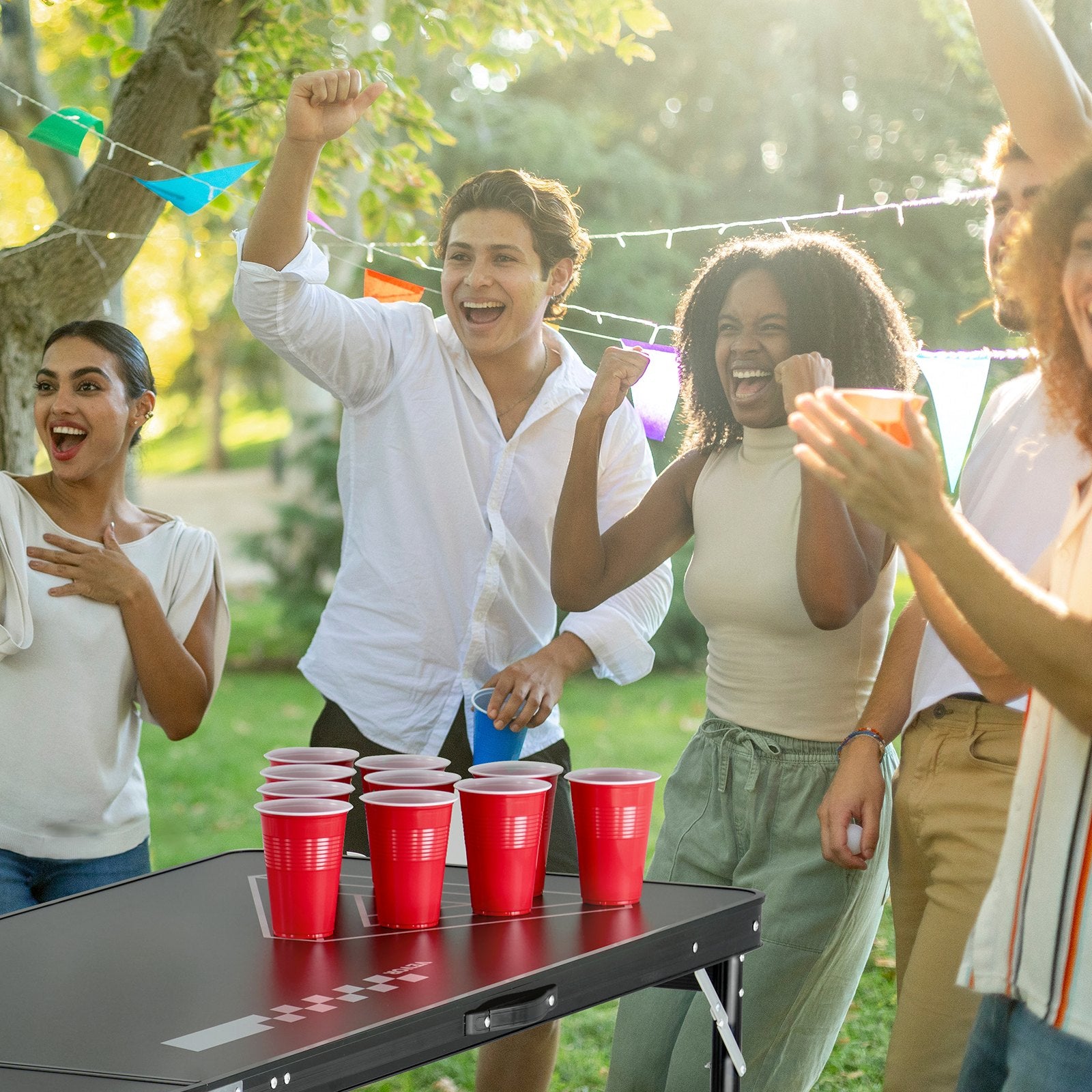 Board Games: VEVOR 2.4 m Folding Beer Pong Tailgate Table Party Drinking Game Carrying Handle