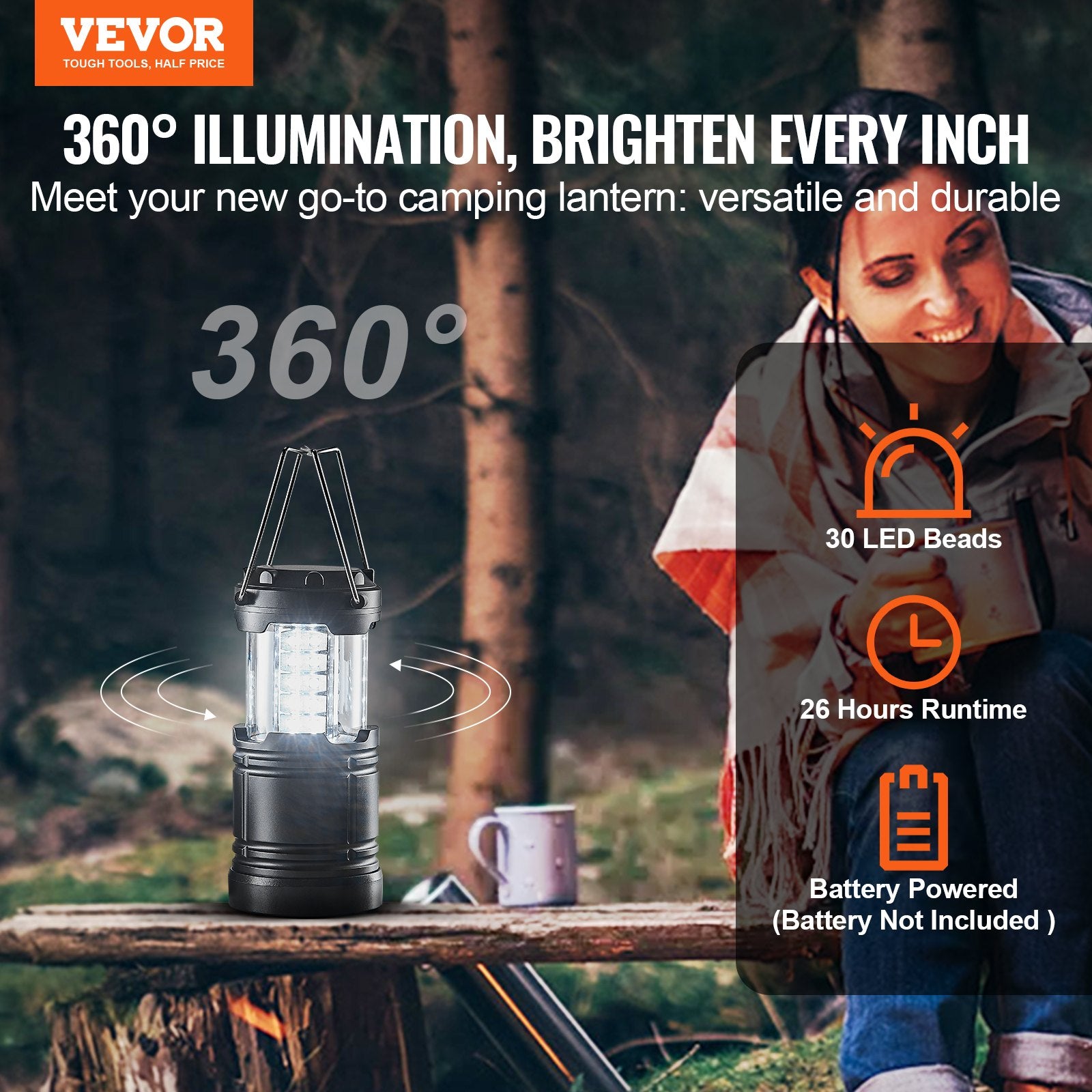 Camping Lights & Lanterns: VEVOR LED Camping Lanterns Collapsible Battery Powered Flashlights Set of 4