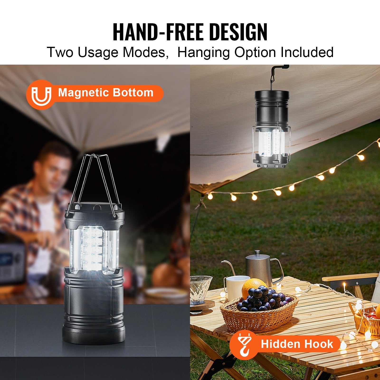 Camping Lights & Lanterns: VEVOR LED Camping Lanterns Collapsible Battery Powered Flashlights Set of 4