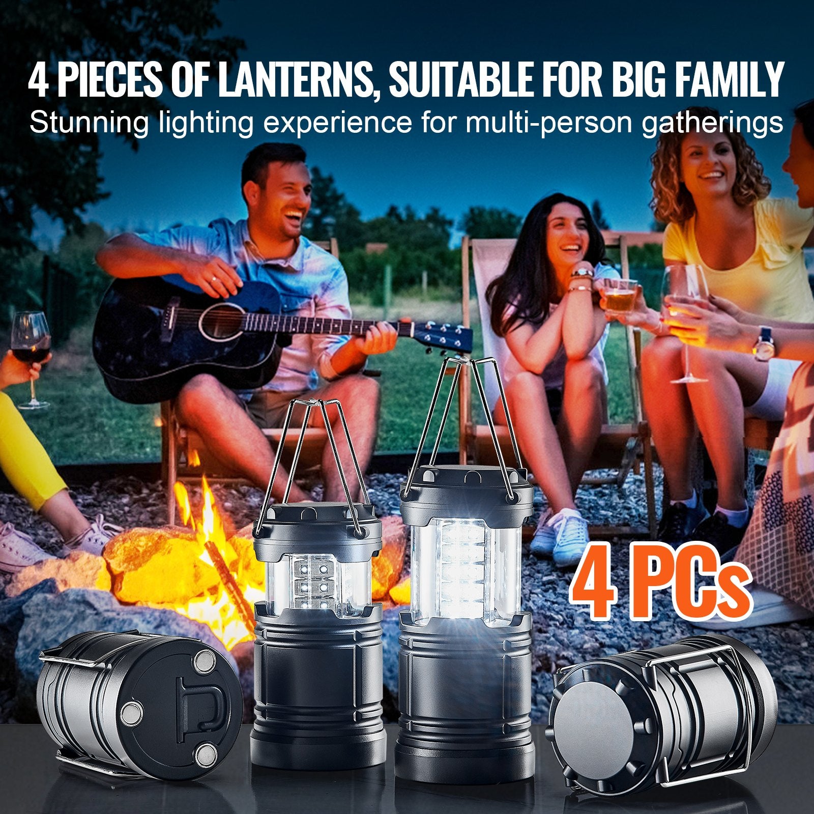 Camping Lights & Lanterns: VEVOR LED Camping Lanterns Collapsible Battery Powered Flashlights Set of 4