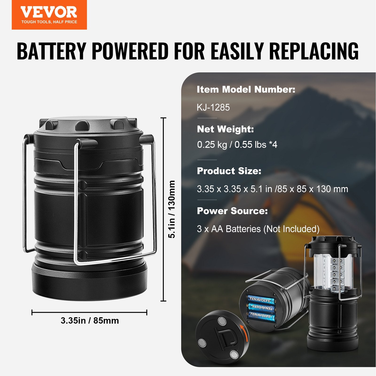 Camping Lights & Lanterns: VEVOR LED Camping Lanterns Collapsible Battery Powered Flashlights Set of 4