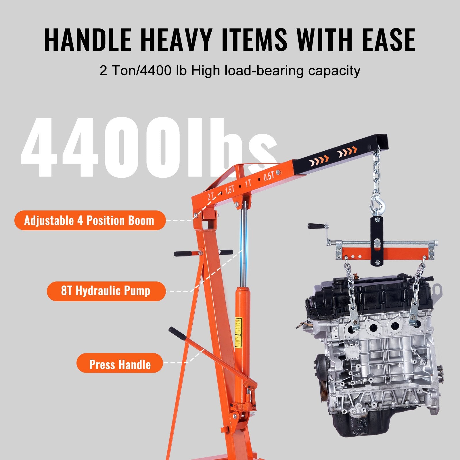Pool Sweeps & Vacuums: VEVOR Hydraulic Engine Hoist with Lever, 2000KG Heavy-duty Cherry Picker Shop Crane, Foldable Engine Crane and Engine Hoist leveler for Auto Repair, Motors, Weights Lifting, Loading