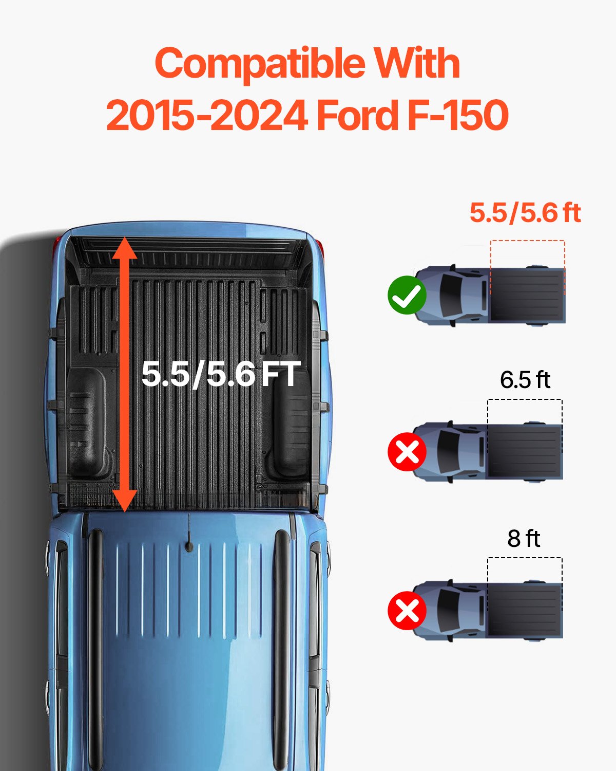 Automotive Repair & Speciality Tools: VEVOR Tri-Fold Truck Bed Tonneau Cover, Compatible with 2015-2024 Ford F-150, Lightning, Styleside 1661 mm Bed, Fit 1704 x 1656 mm/1661 x 1656 mm Inside Bed, 181.4 kg Load Capacity, LED Light, Black