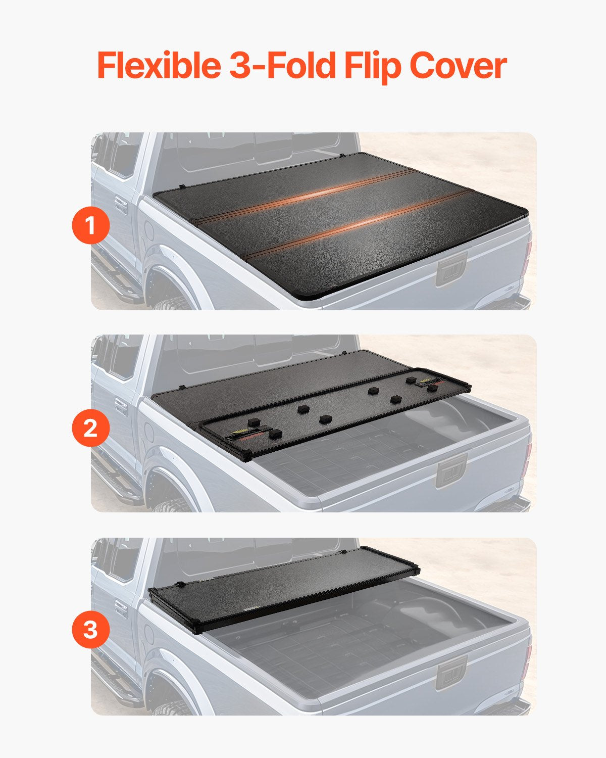 Automotive Parts: VEVOR Tri-Fold Truck Bed Tonneau Cover, Compatible with 2019-2024 Chevy Silverado GMC Sierra 1500 (NOT FIT 19-24 Classic) 1775 mm Bed, Fit 1775 x 1608 mm Inside Bed, 181.4 kg Load Capacity, Black