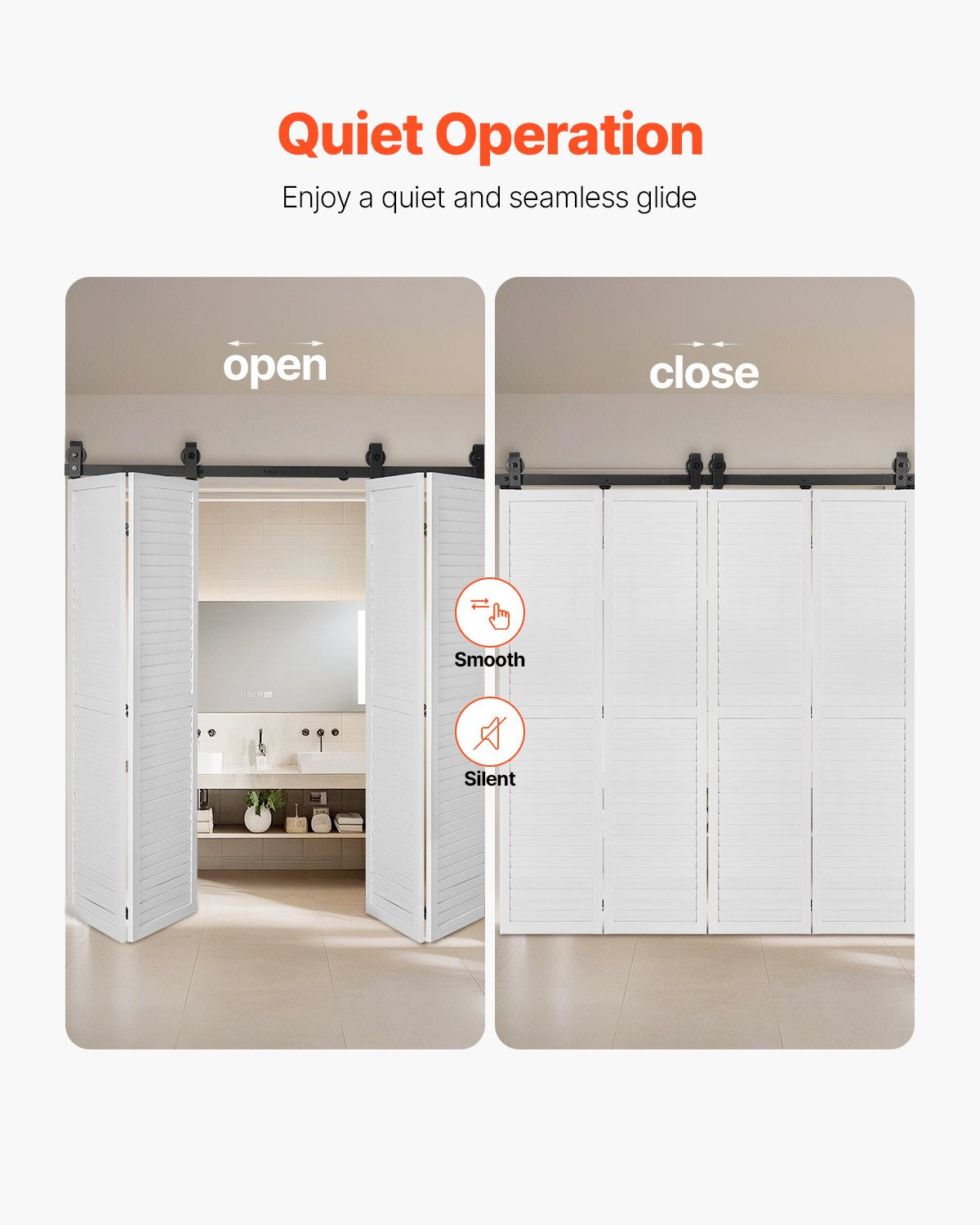 Door Hardware: VEVOR Bi-Folding Sliding Barn Door Hardware Track Kit, 64" Top Mount Track Kit, Slide Smoothly & Quietly, Heavy Duty, Easy to Install, Suitable for Four 15" Closet Pantry Laundry Doors (Not Included)