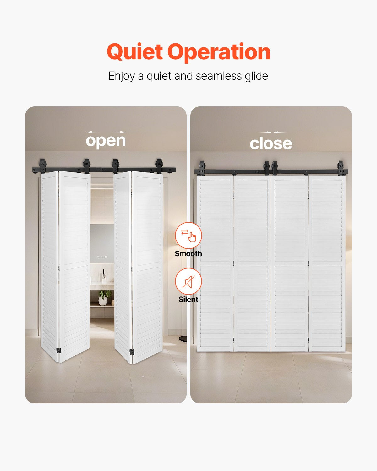 Door Hardware: VEVOR Bi-Folding Sliding Barn Door Hardware Track Kit, 52" Top Mount Track Kit, Slide Smoothly & Quietly, Heavy Duty, Easy to Install, Suitable for Four 12" Closet Pantry Laundry Doors (Not Included)