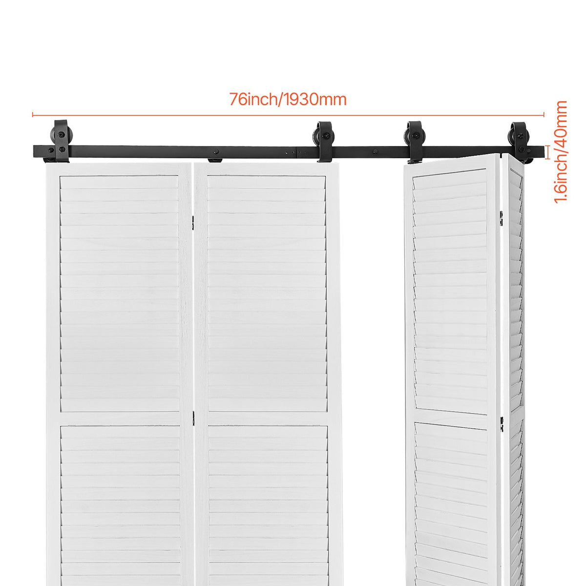 Bi-Folding Sliding Barn Door Hardware Track Kit, 76" Top Mount Track Kit, Slide Smoothly & Quietly, Heavy Duty, Easy to Install, Suitable for Four 18" Closet Pantry Laundry Doors (Not Included)