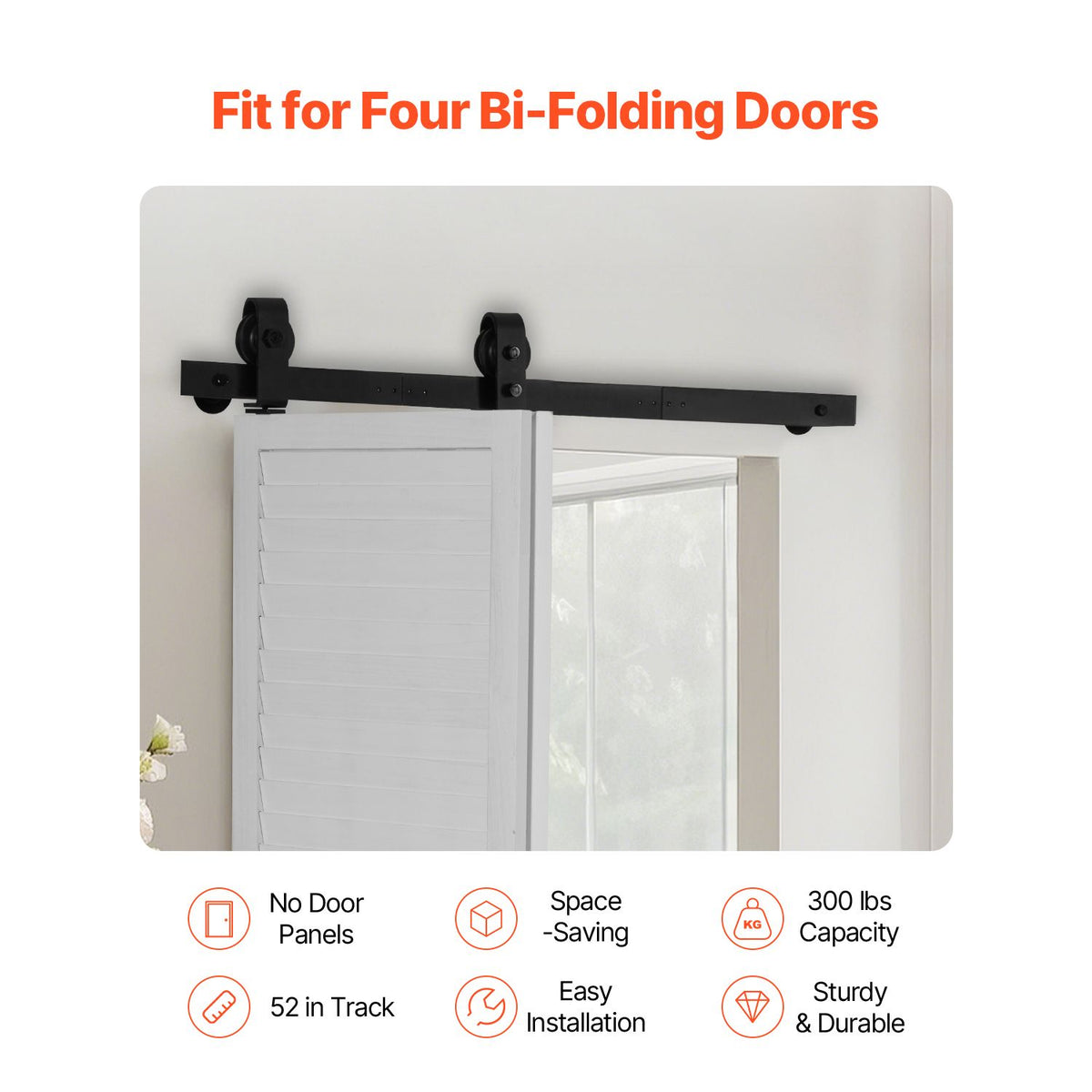 Bi-Folding Sliding Barn Door Hardware Track Kit, 36" Top Mount Track Kit, Slide Smoothly & Quietly, Heavy Duty, Easy to Install, Suitable for Two 16" Closet Pantry Laundry Doors (Not Included)