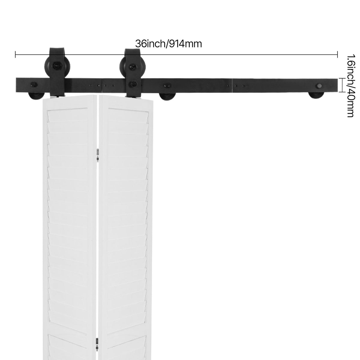 Bi-Folding Sliding Barn Door Hardware Track Kit, 36" Top Mount Track Kit, Slide Smoothly & Quietly, Heavy Duty, Easy to Install, Suitable for Two 16" Closet Pantry Laundry Doors (Not Included)
