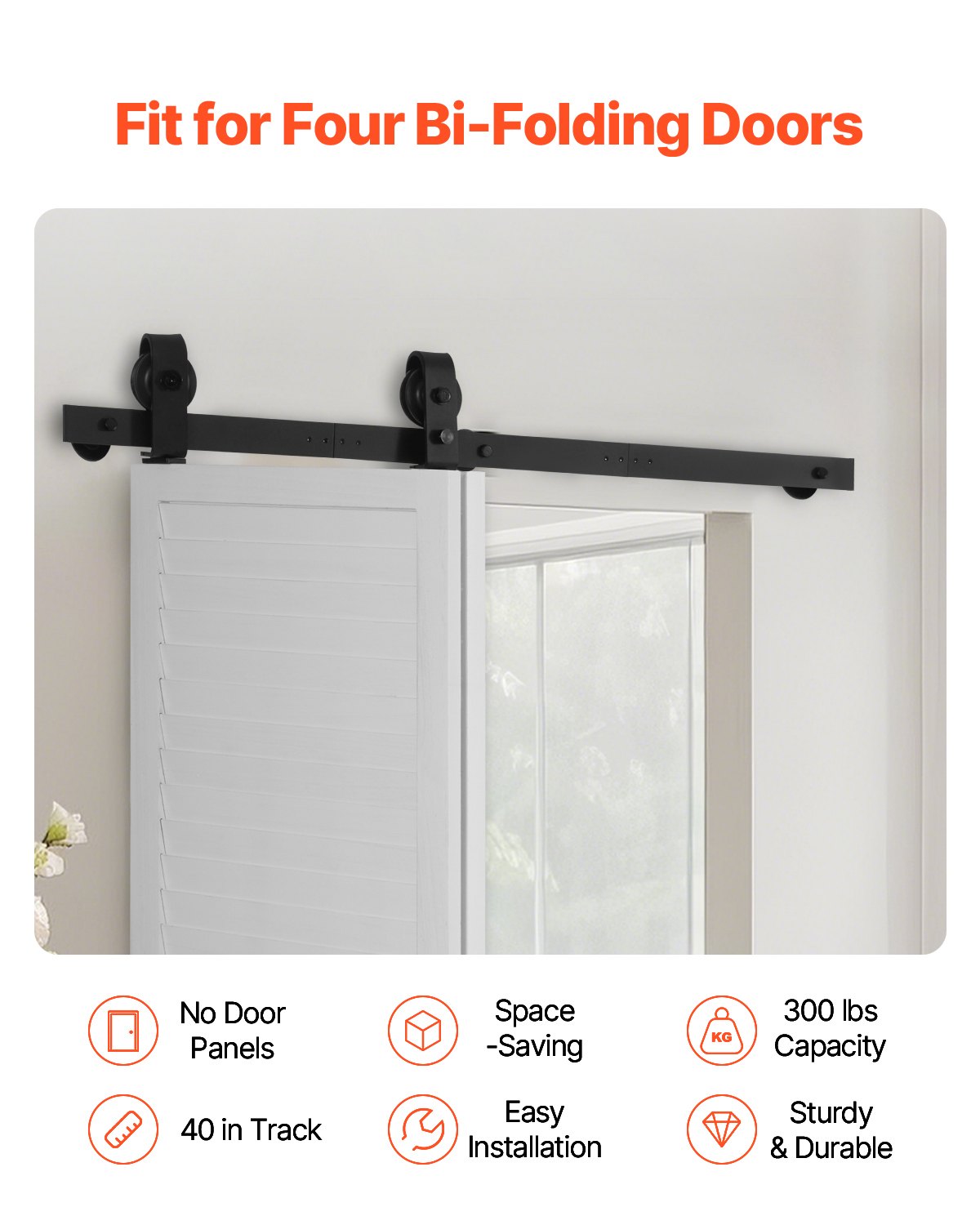 Door Hardware: VEVOR Bi-Folding Sliding Barn Door Hardware Track Kit 40" for Two 18" Doors